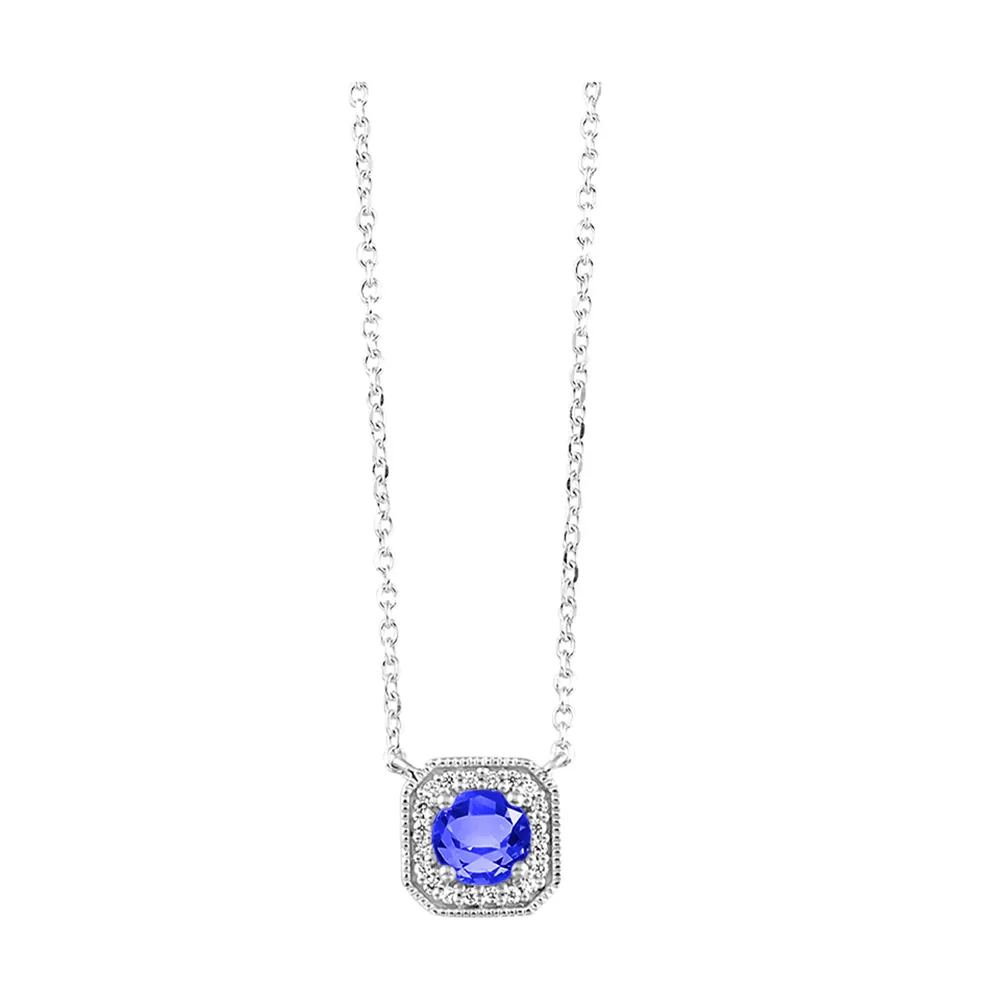 10Kt White Gold Diamond 1/15Ctw & Sapphire 1/2Ctw Pendant