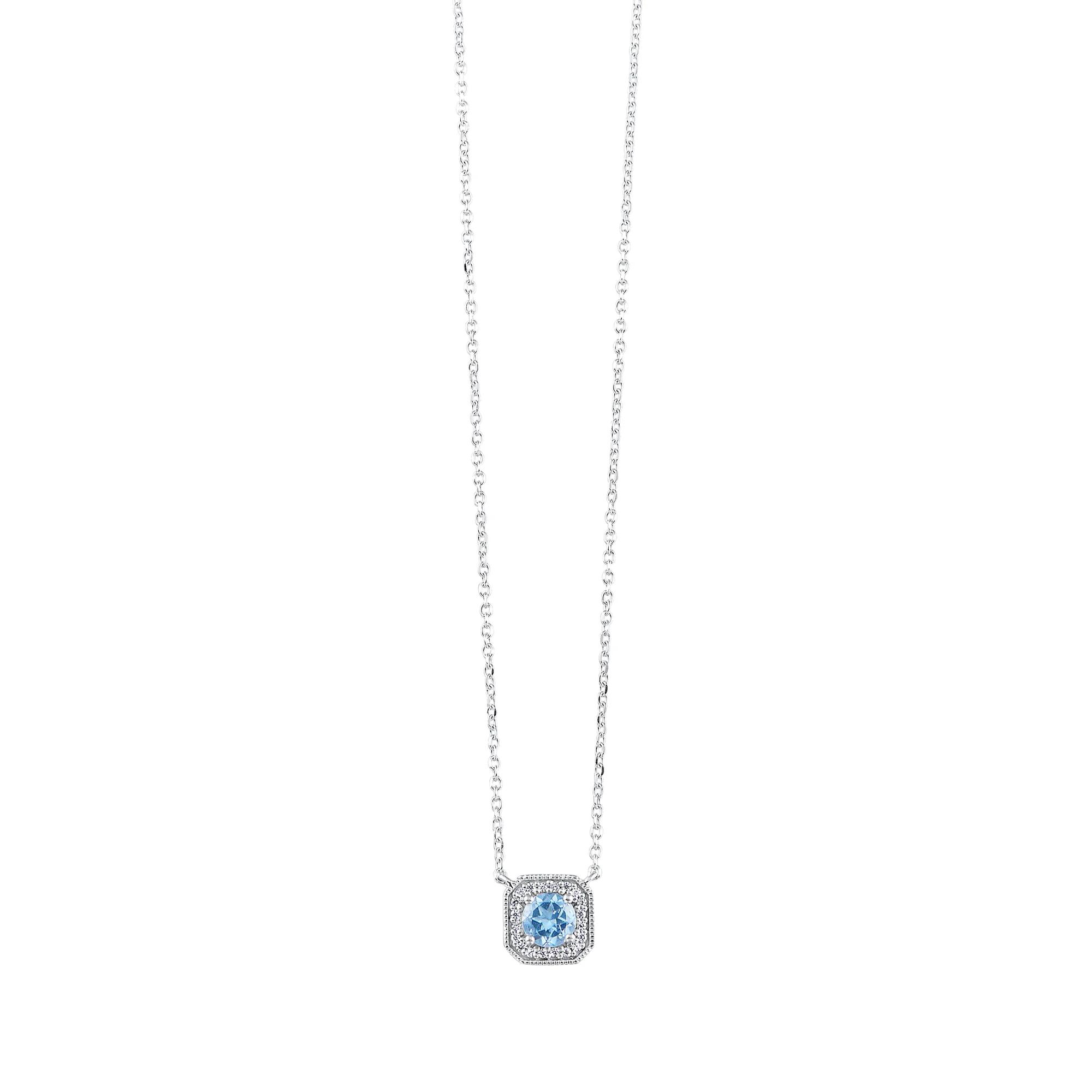 14Kt White Gold Diamond 1/15Ctw & Blue Topaz 5/8Ctw Pendant
