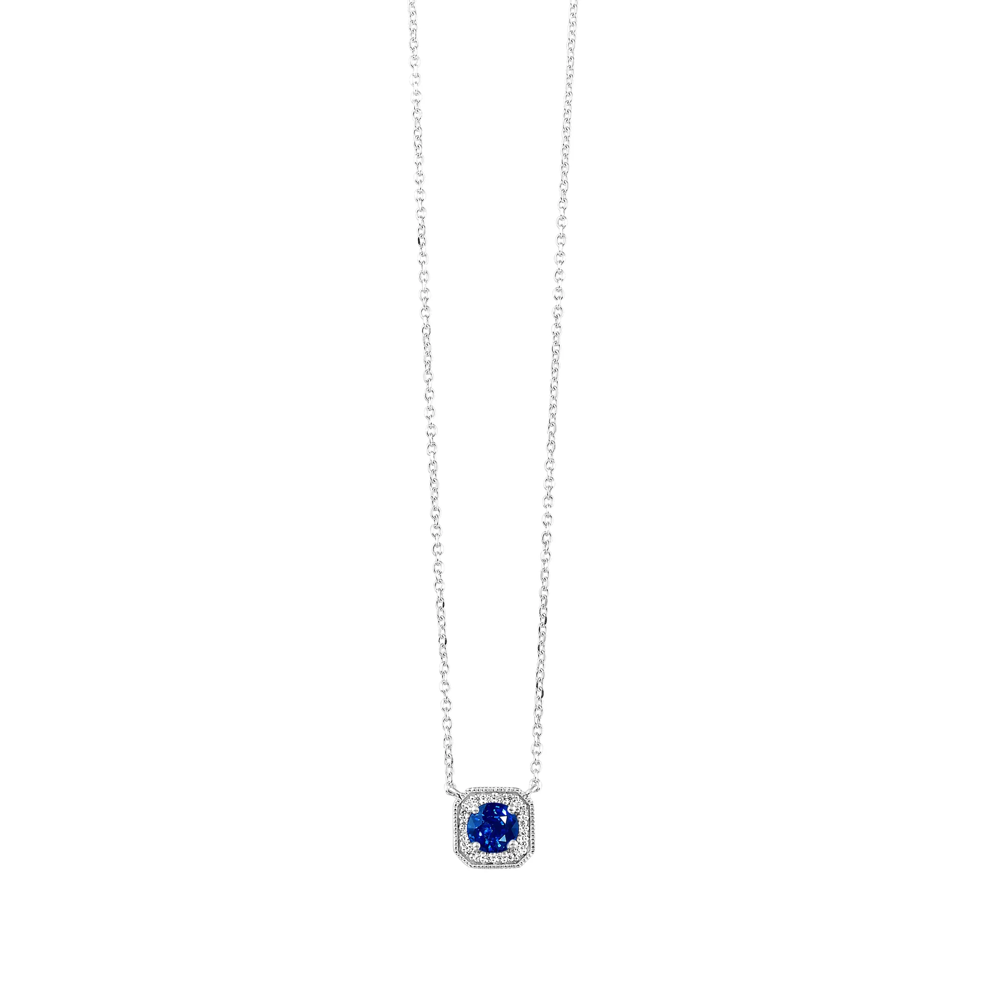 14Kt White Gold Diamond 1/15Ctw & Sapphire 1/2Ctw Pendant