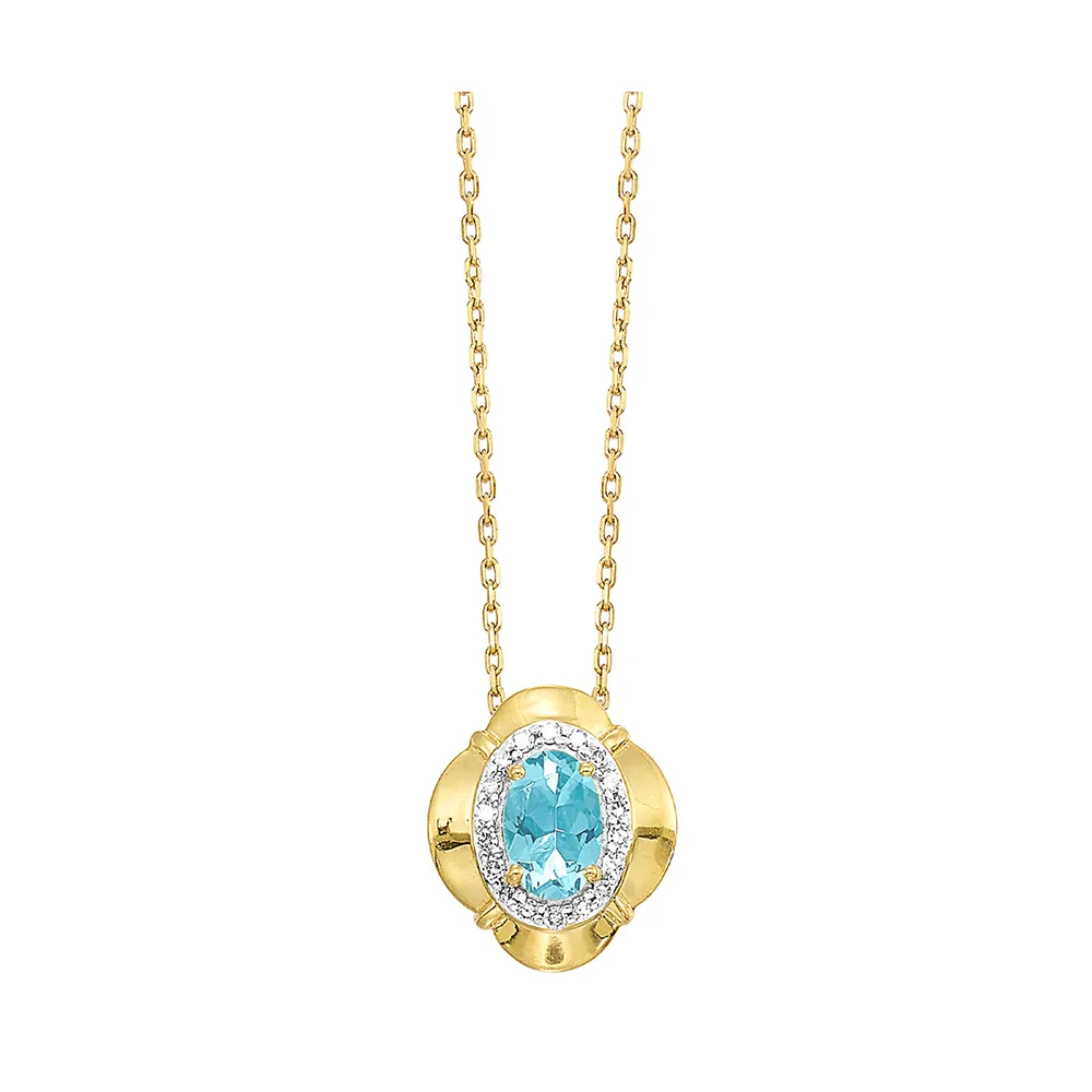 10Kt Yellow Gold Diamond 1/15Ctw & Aquamarine 3/8Ctw Pendant