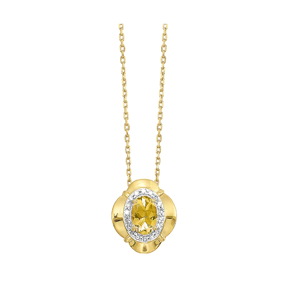 10Kt Yellow Gold Diamond 1/15Ctw & Citrine 3/8Ctw Pendant