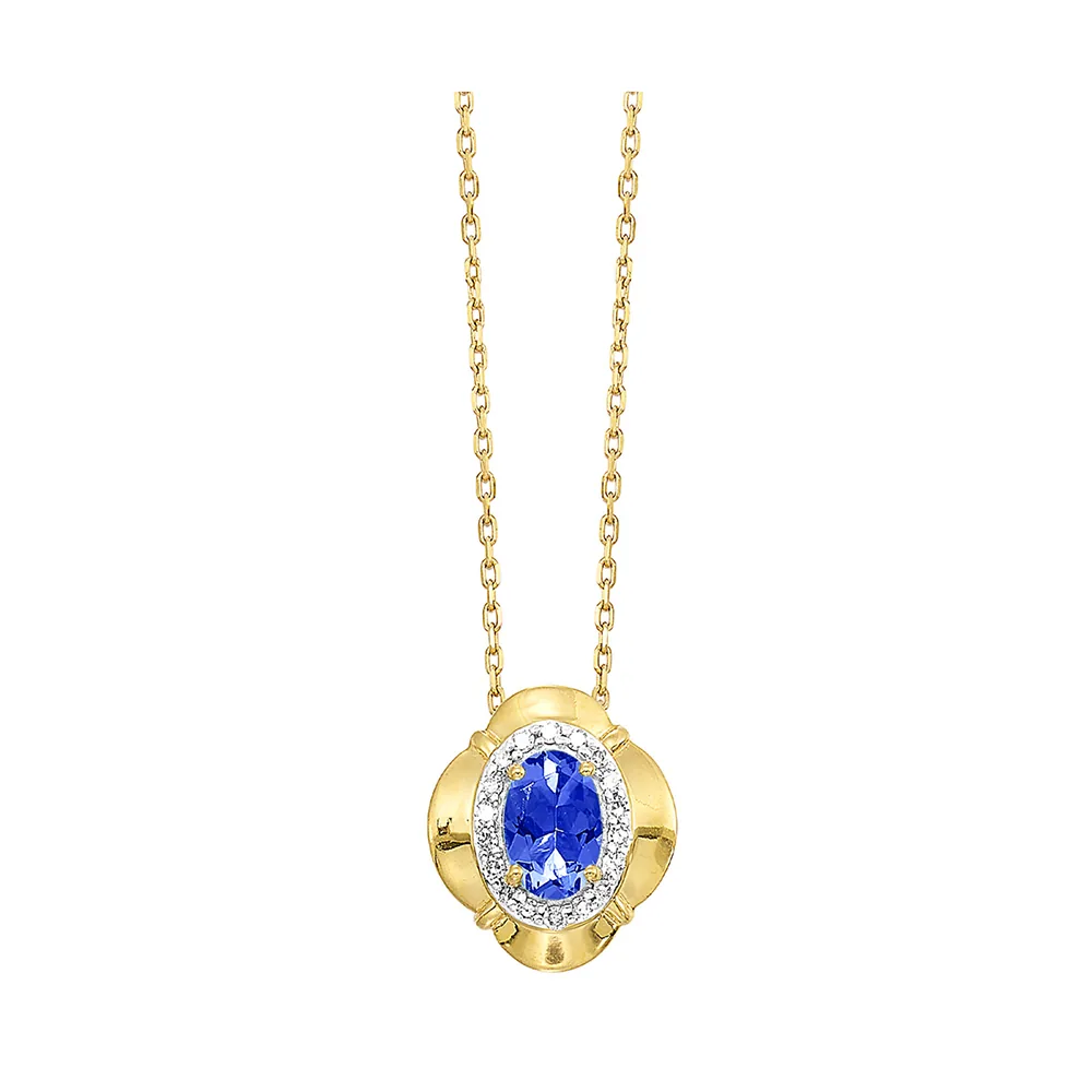 10Kt Yellow Gold Diamond 1/15Ctw & Sapphire 1/2Ctw Pendant