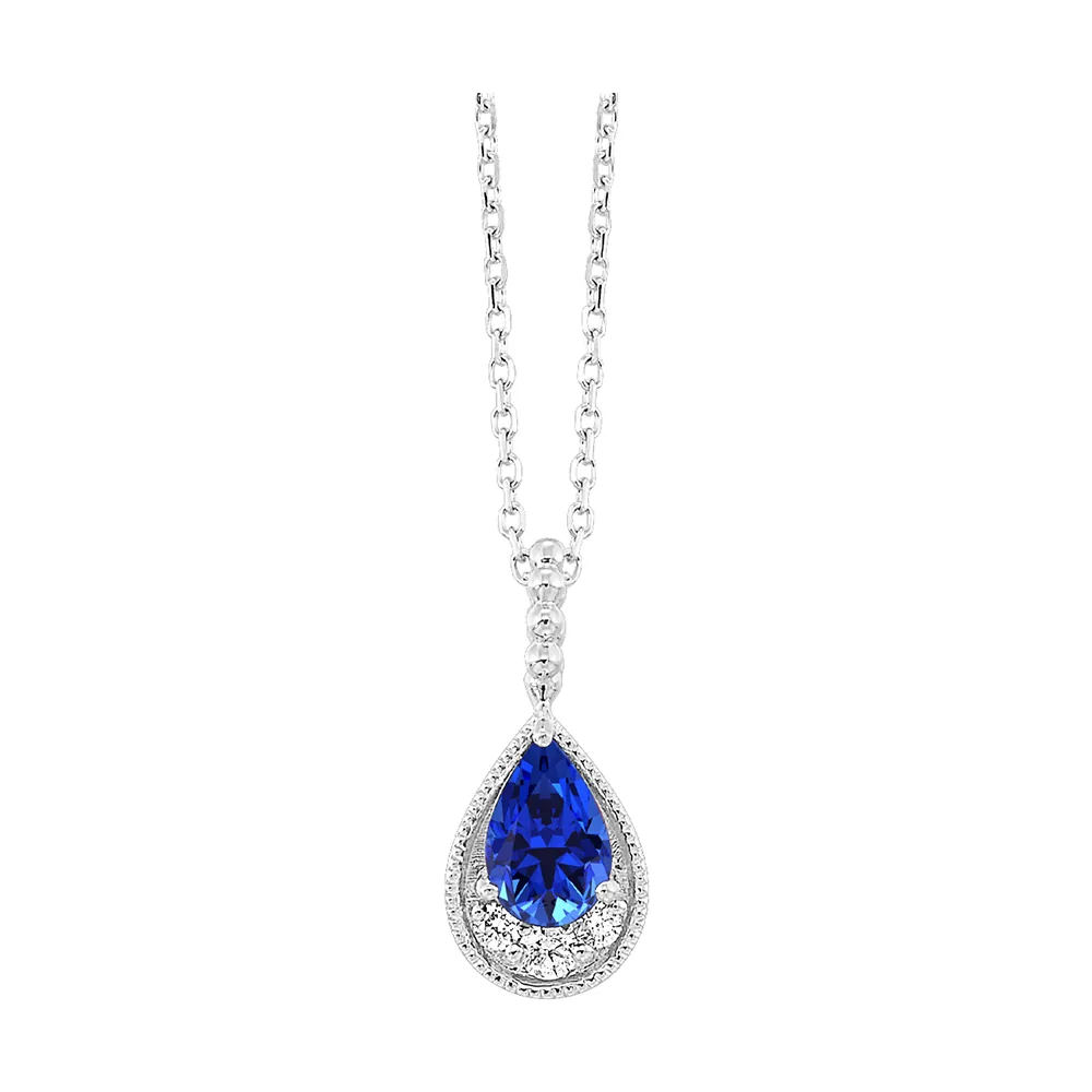 14Kt White Gold Diamond 1/20Ctw & Sapphire 1/2Ctw Pendant