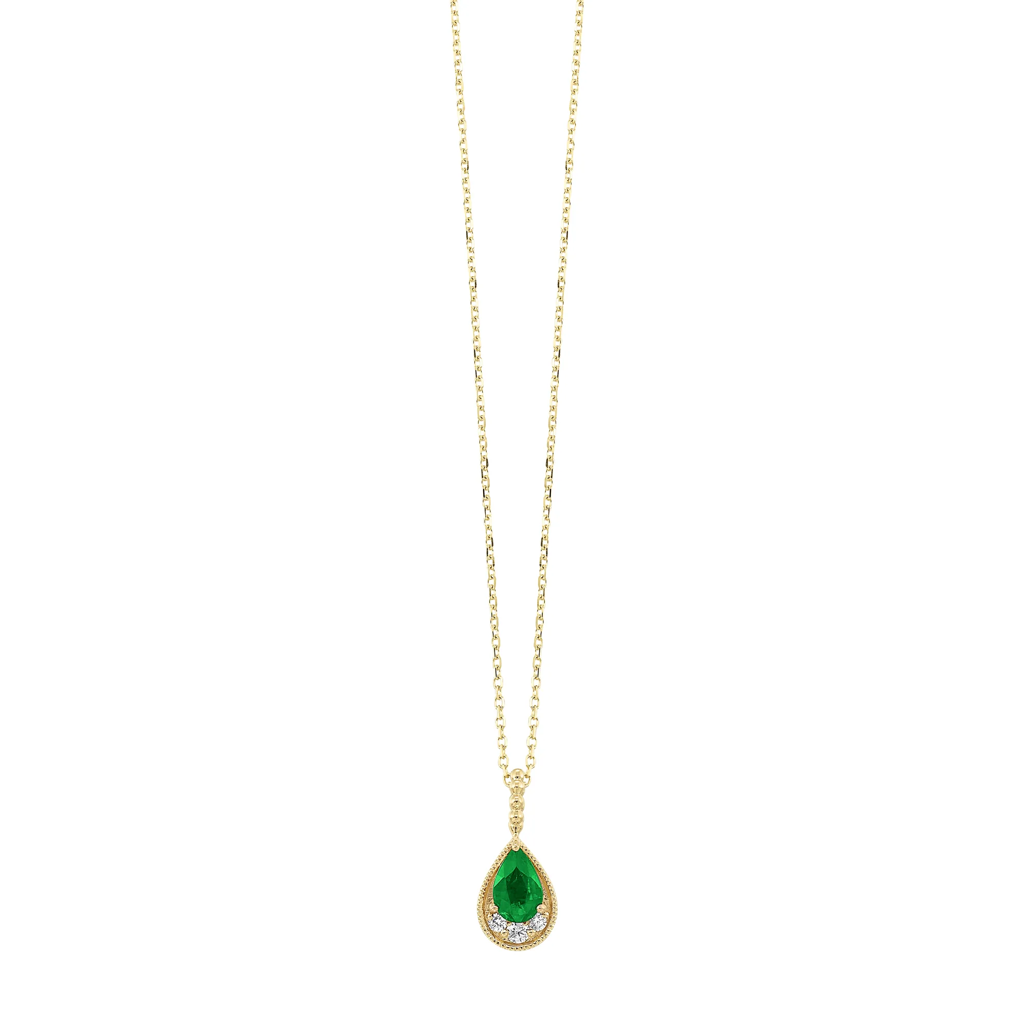 14Kt Yellow Gold Diamond 1/20Ctw & Emerald 1/2Ctw Pendant