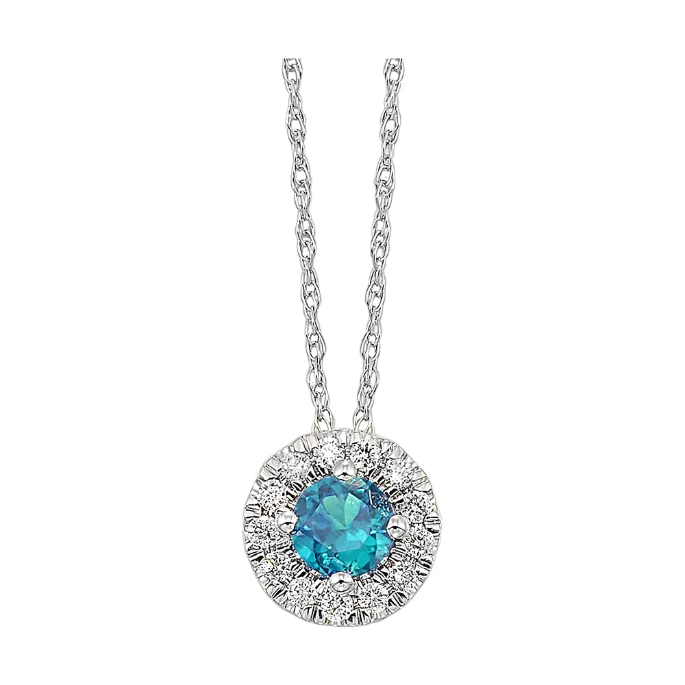 10Kt White Gold Diamond 1/10Ctw & Blue Topaz 1/3Ctw Pendant