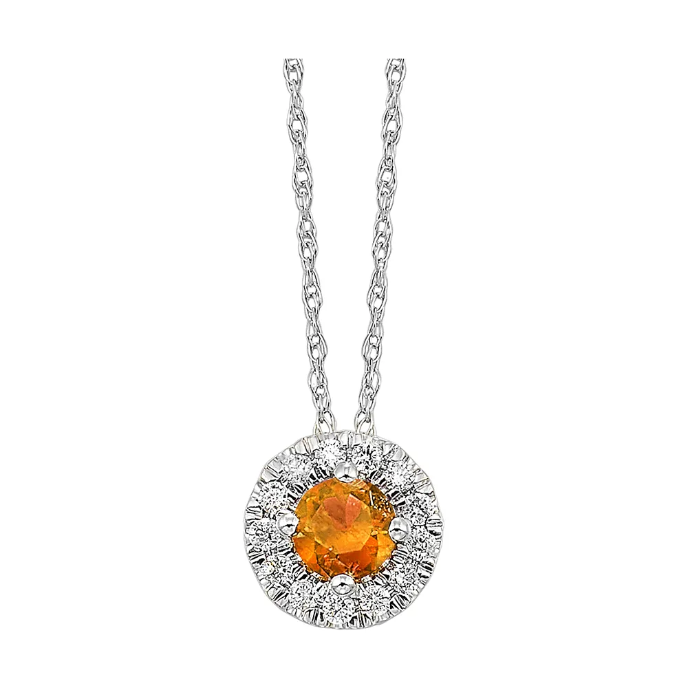 10Kt White Gold Diamond 1/10Ctw & Citrine 1/3Ctw Pendant