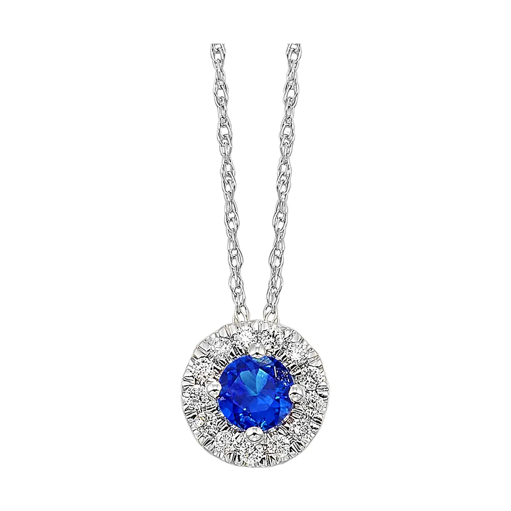 10Kt White Gold Diamond 1/10Ctw & Created Sapphire 1/3Ctw Pendant