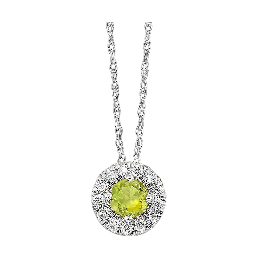 10Kt White Gold Diamond 1/10Ctw & Peridot 1/3Ctw Pendant