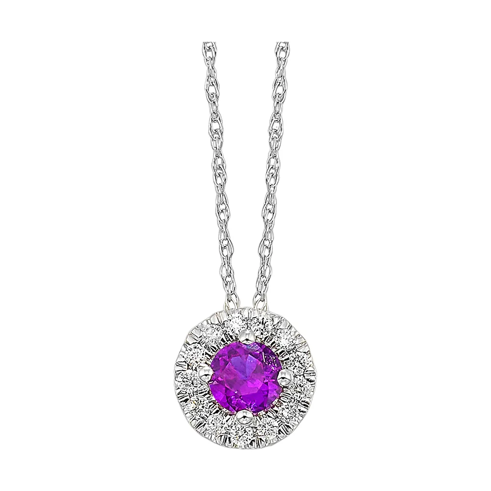 10Kt White Gold Diamond 1/10Ctw & Amethyst 1/3Ctw Pendant