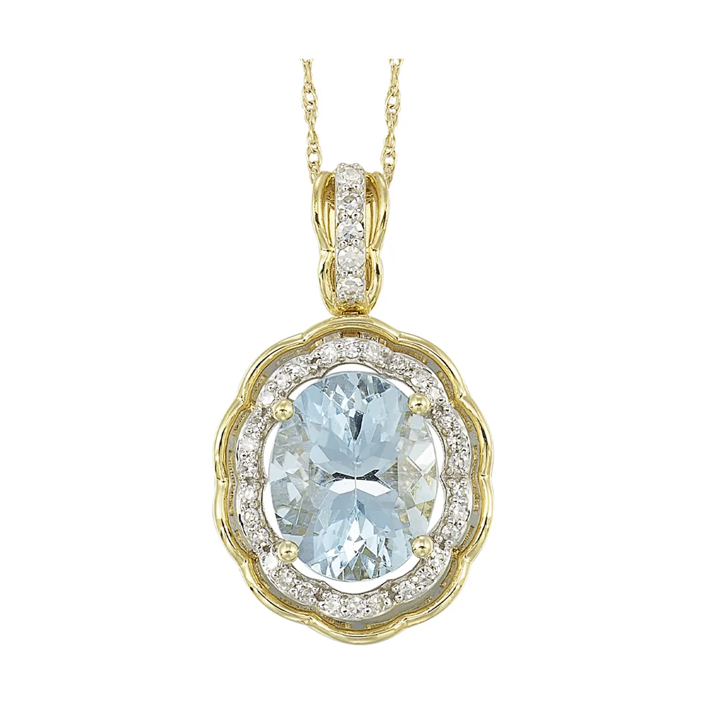 14Kt Yellow Gold Diamond 1/7Ctw & Blue Topaz 2 3/8Ctw Pendant