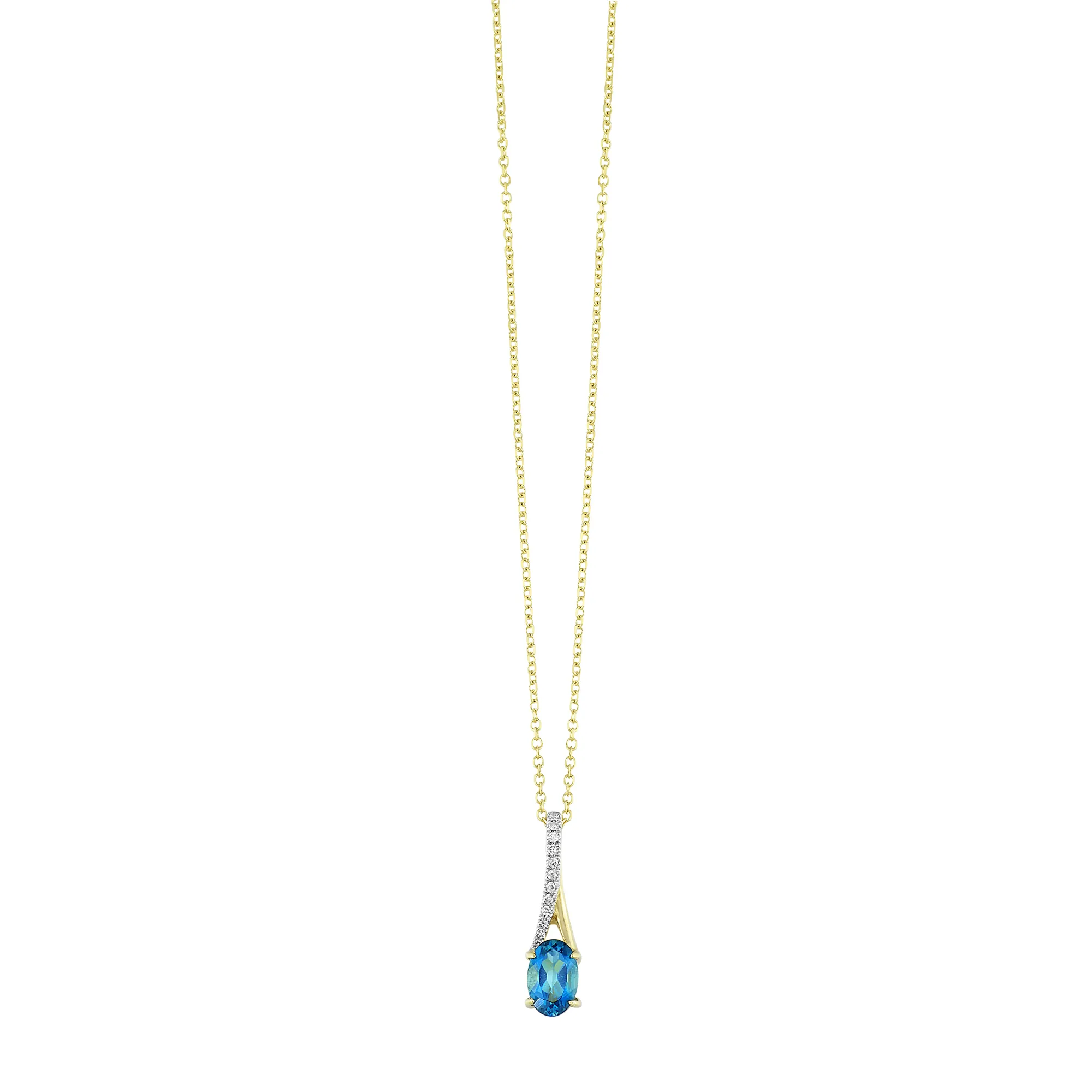 10Kt Yellow Gold Diamond 1/25Ctw & Blue Topaz 1/2Ctw Pendant
