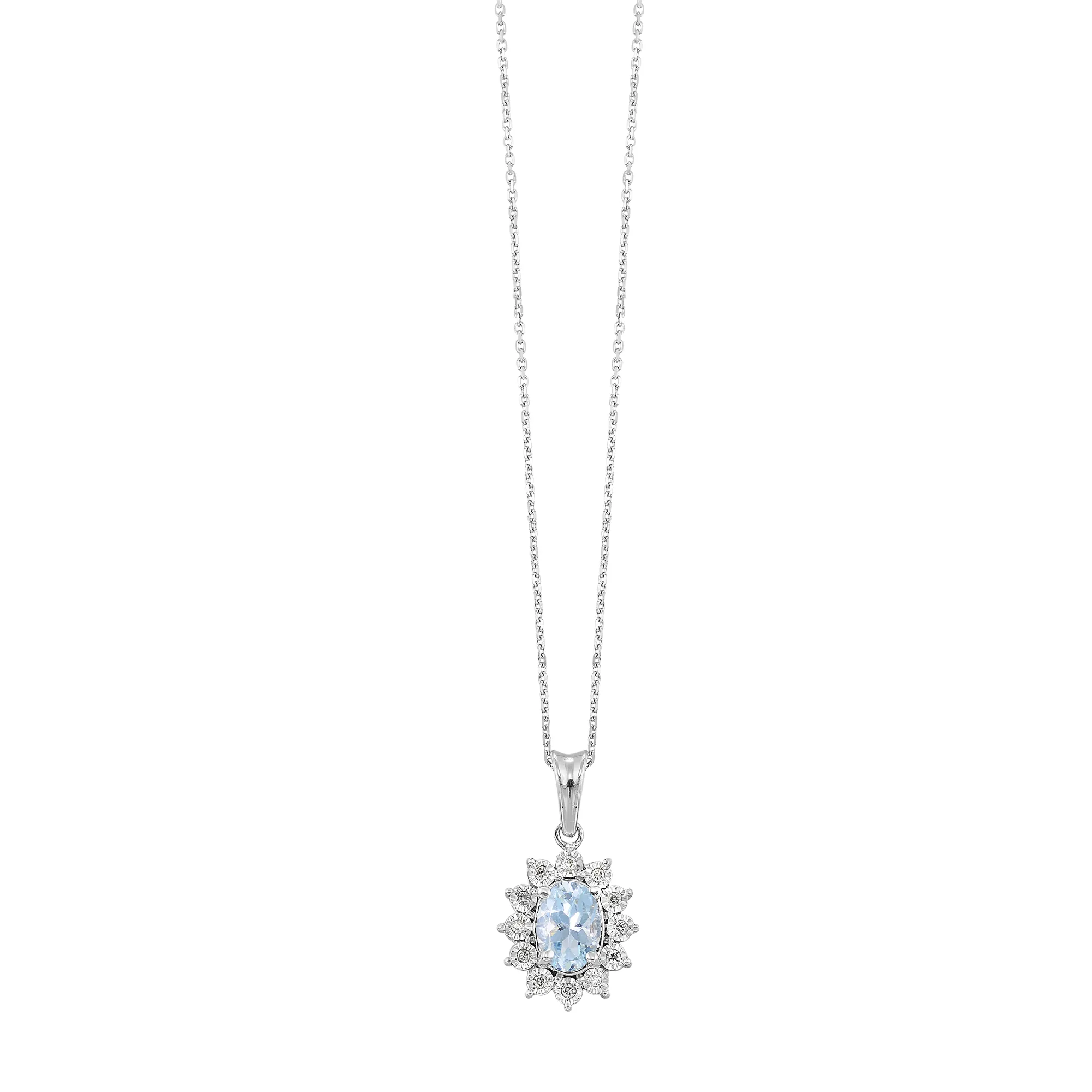 Silver Diamond 1/20Ctw & Aquamarine 1Ctw Pendant