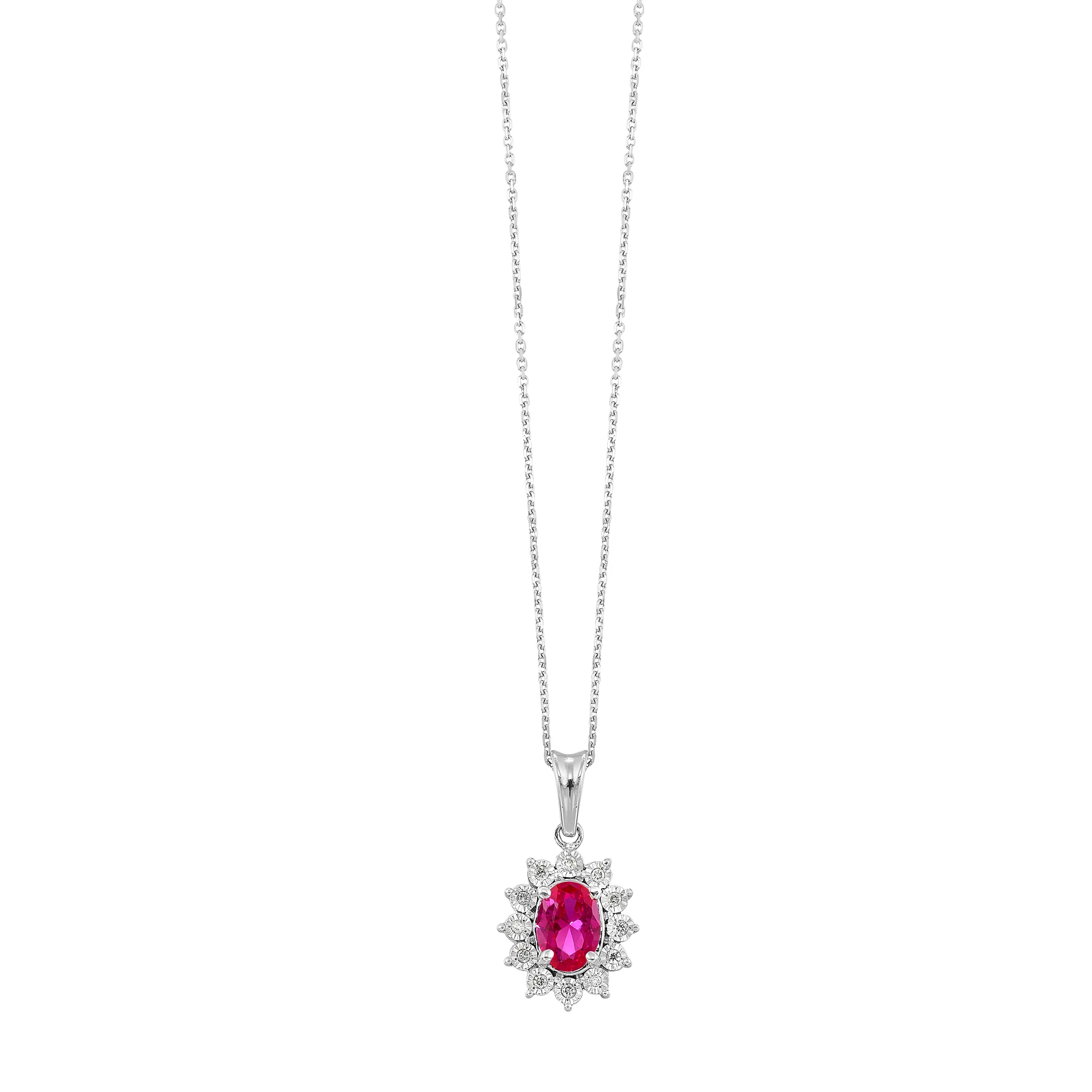 Silver Diamond 1/20Ctw & Created Ruby 1Ctw Pendant