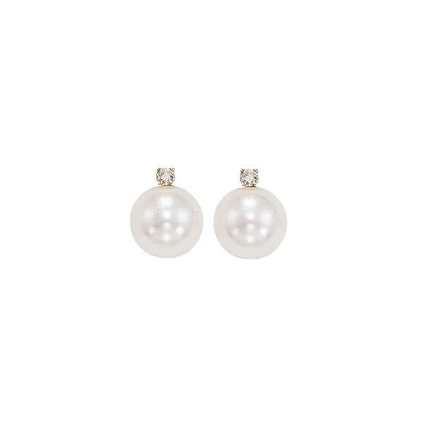 14Kt White Gold Diamond 1/20Ctw & Pearl Earring