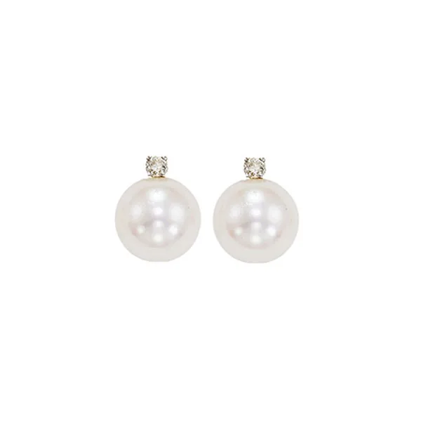 14Kt White Gold Diamond 1/20Ctw & Pearl Earring