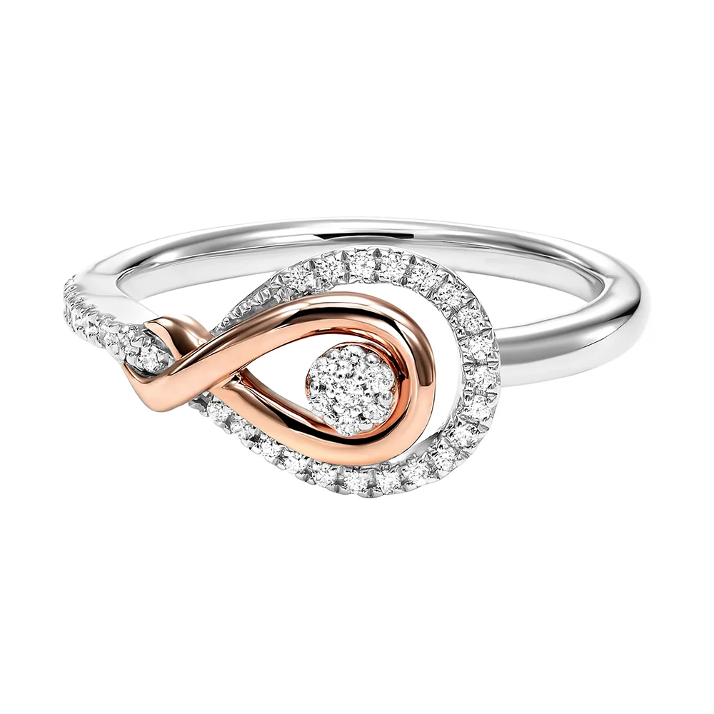 Gold Silver White Rose Diamond 1/6Ctw Ring view 2