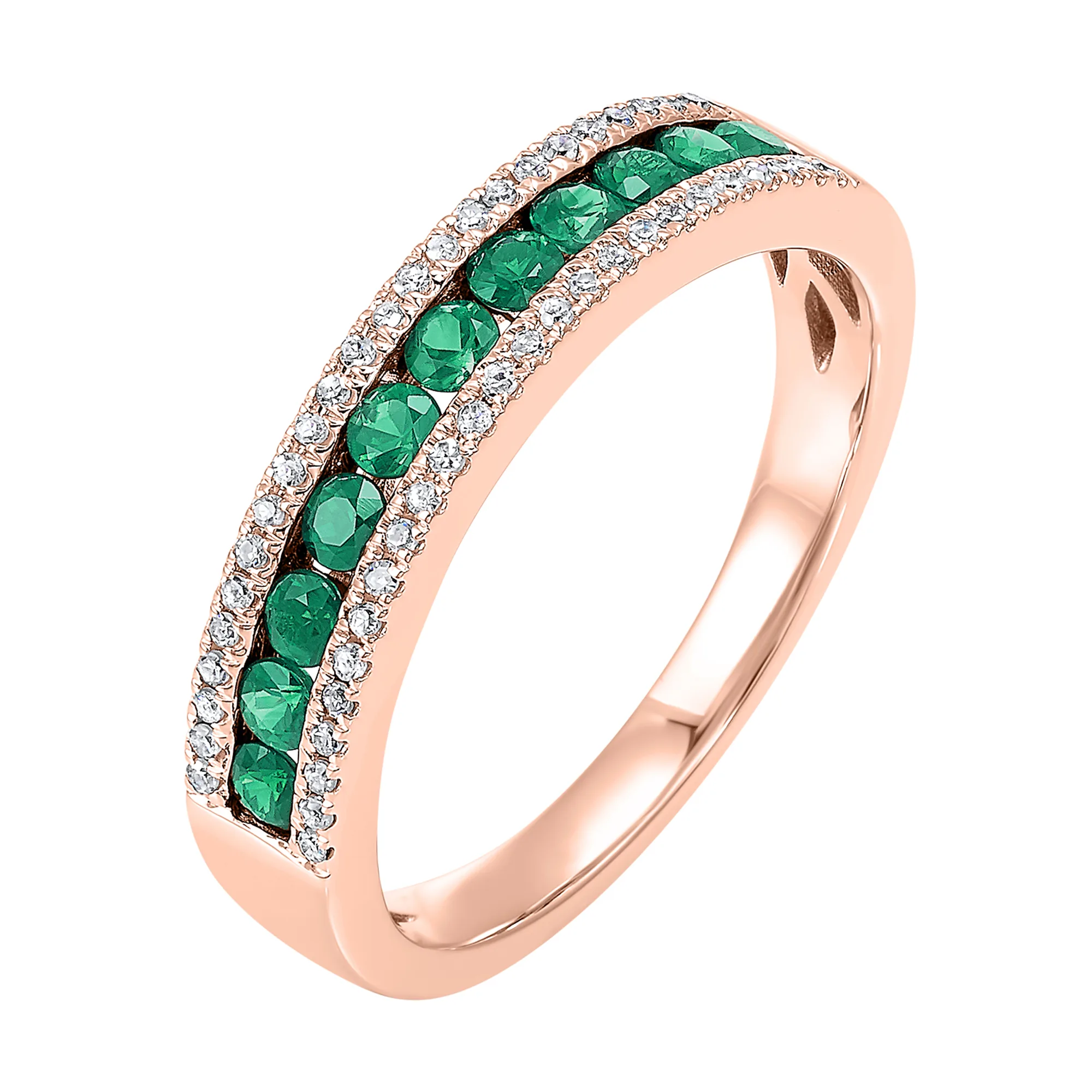 14Kt Rose Gold Diamond 1/8Ctw & Emerald 1/2Ctw Ring view 2