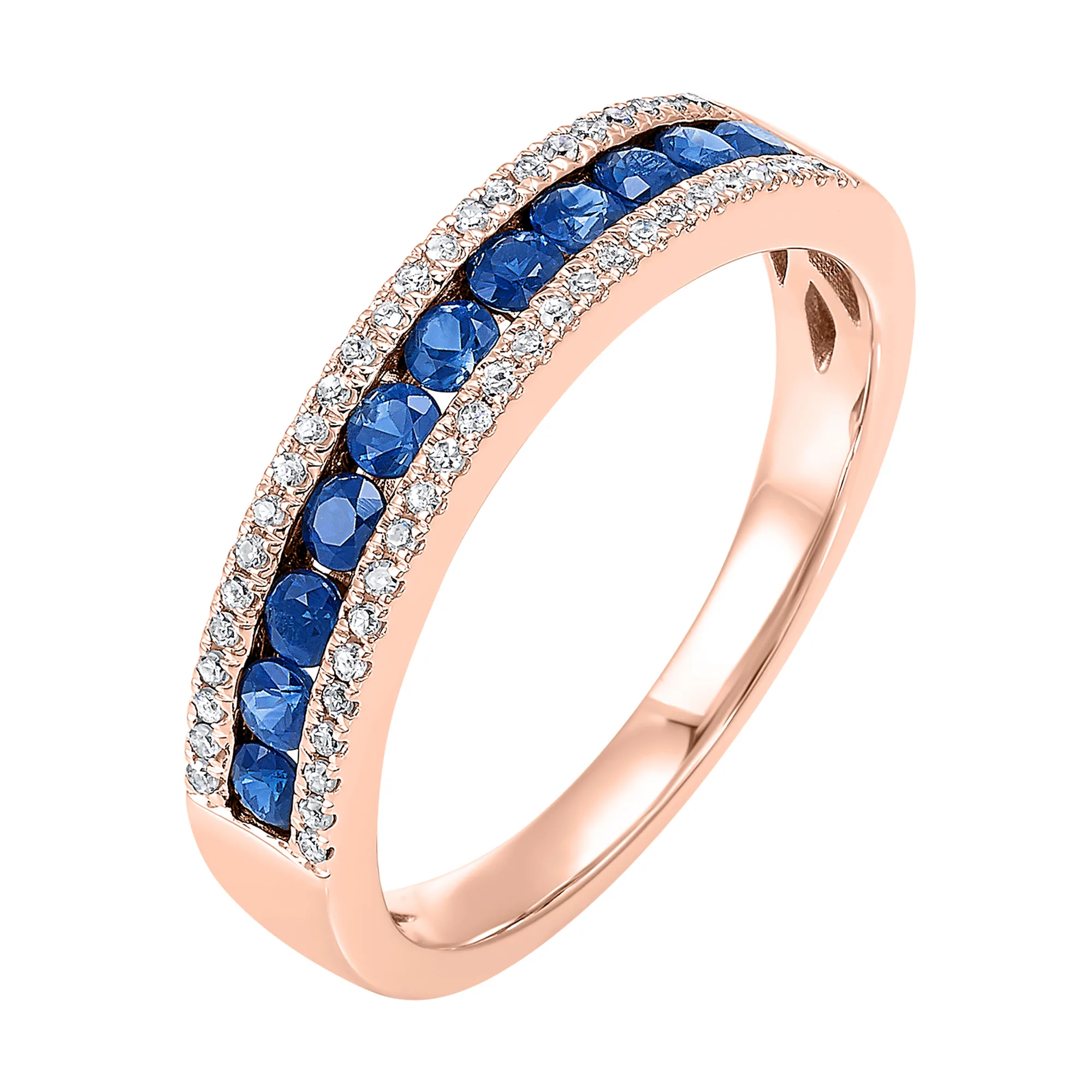 14Kt Rose Gold Diamond 1/8Ctw & Sapphire 1/2Ctw Ring view 2