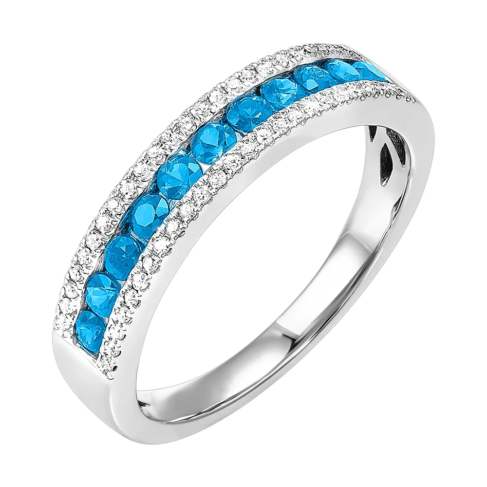 14Kt White Gold Diamond 1/7Ctw & Blue Topaz 1/2Ctw Ring view 2