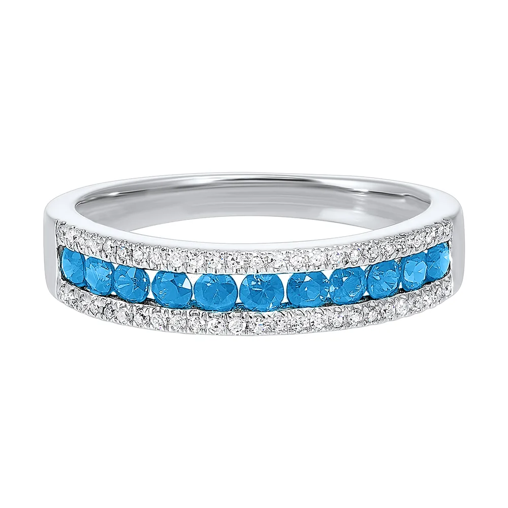 14Kt White Gold Diamond 1/7Ctw & Blue Topaz 1/2Ctw Ring