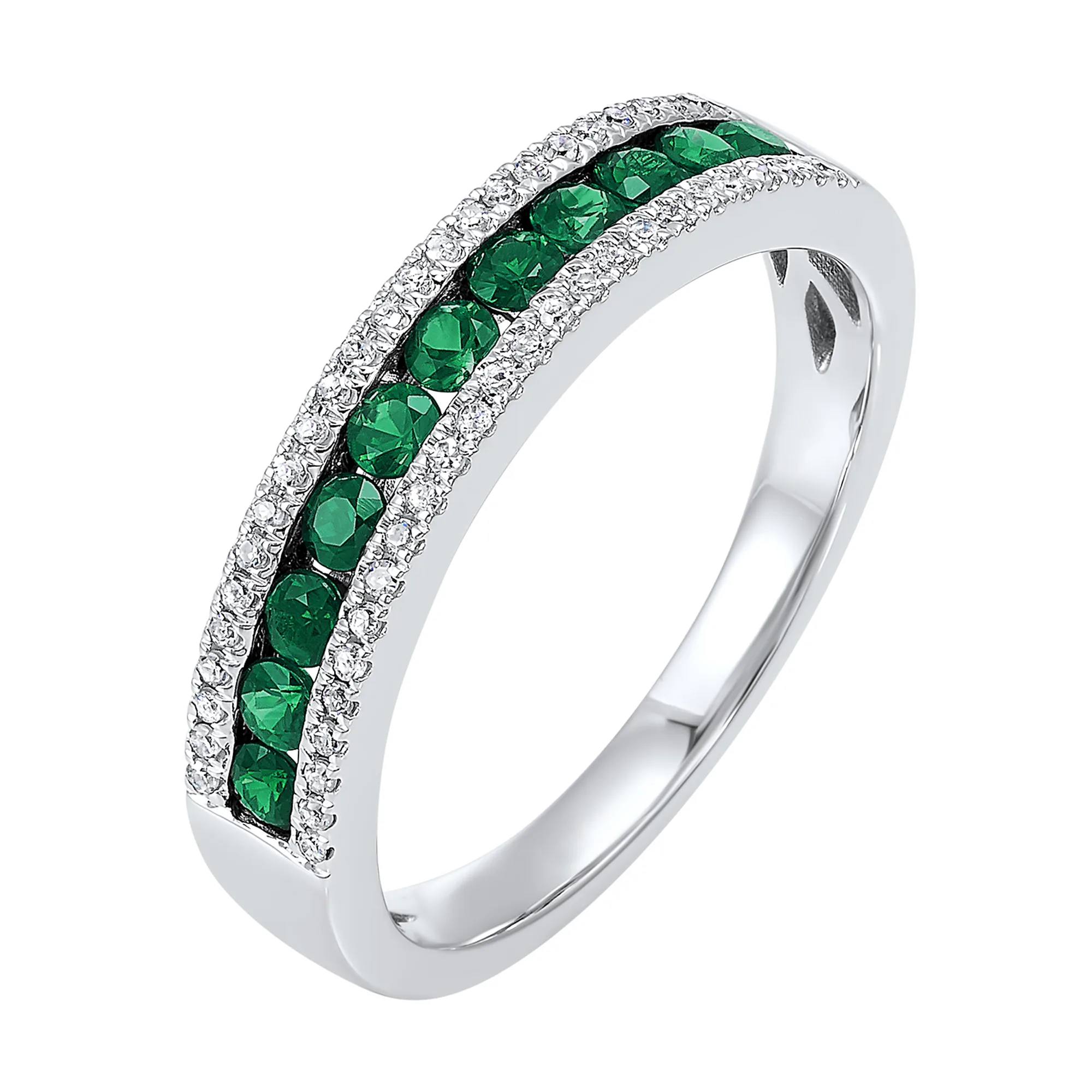 14Kt White Gold Diamond 1/8Ctw & Emerald 1/2Ctw Ring view 2