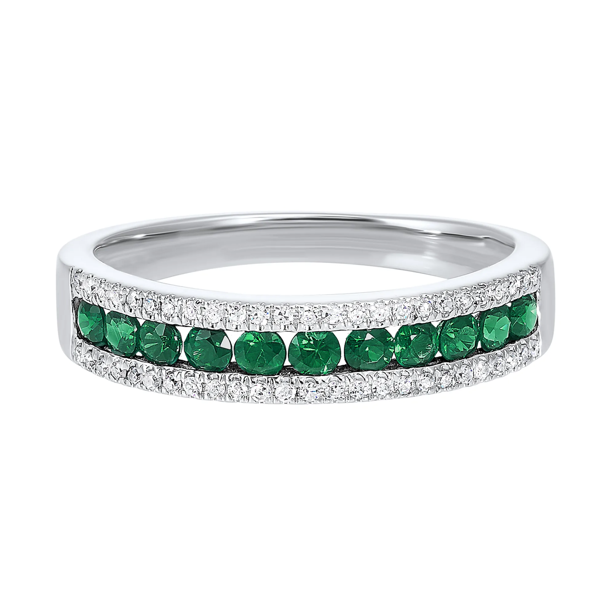 14Kt White Gold Diamond 1/8Ctw & Emerald 1/2Ctw Ring