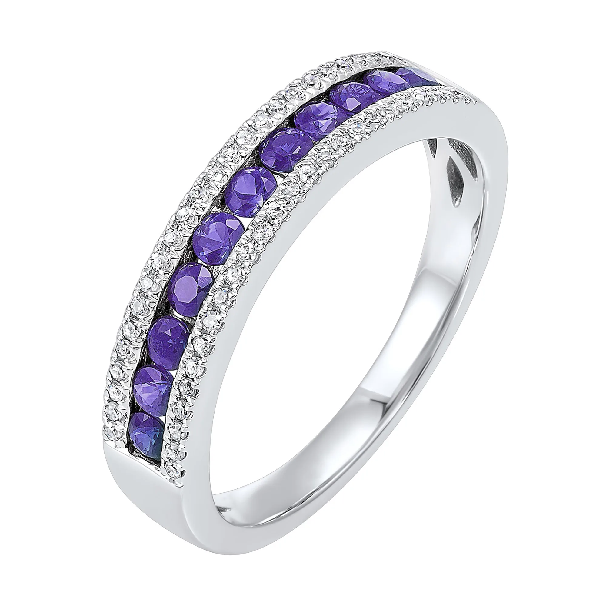14Kt White Gold Diamond 1/7Ctw & Amethyst 1/2Ctw Ring view 2