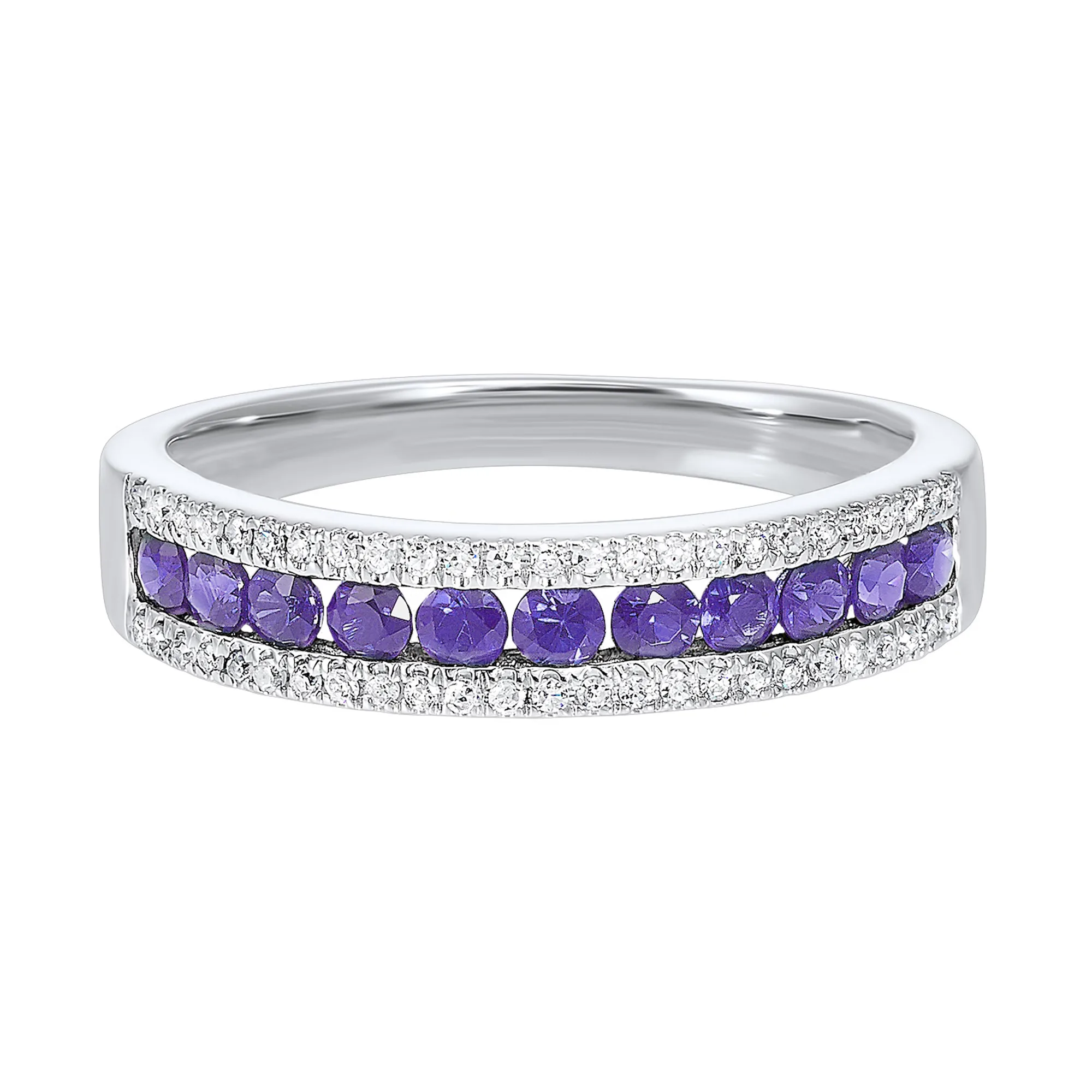 14Kt White Gold Diamond 1/7Ctw & Amethyst 1/2Ctw Ring