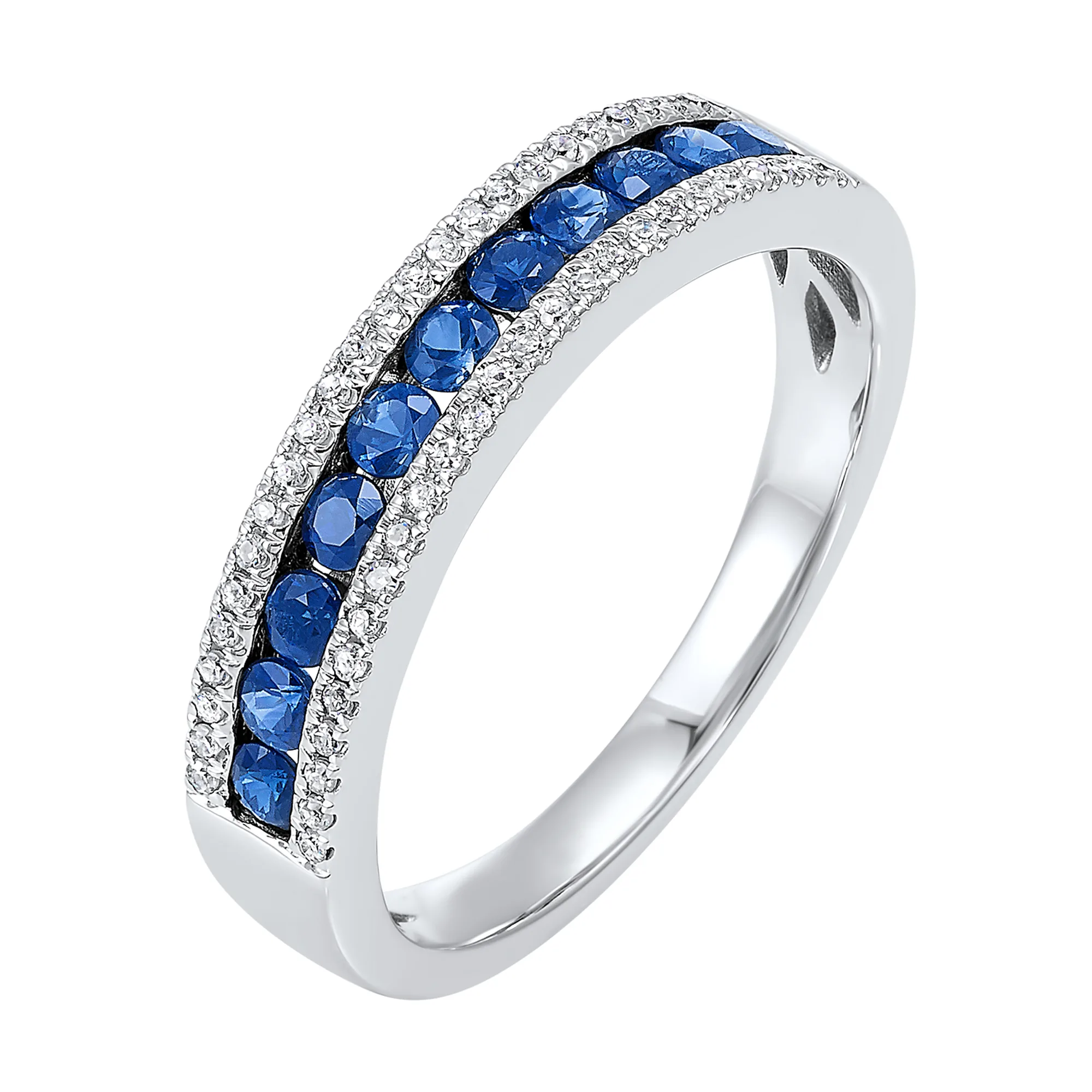14Kt White Gold Diamond 1/8Ctw & Sapphire 1/2Ctw Ring view 2