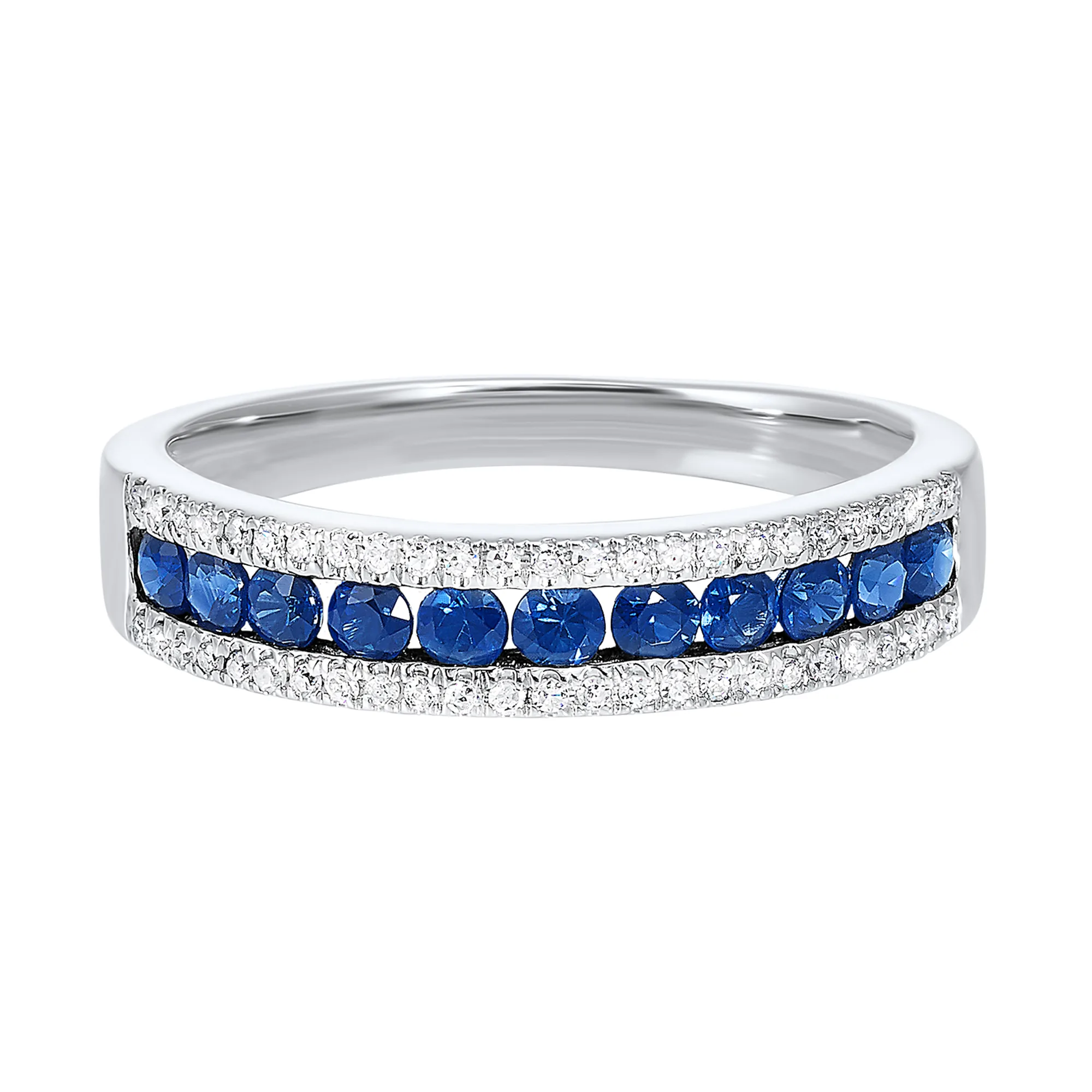 14Kt White Gold Diamond 1/8Ctw & Sapphire 1/2Ctw Ring
