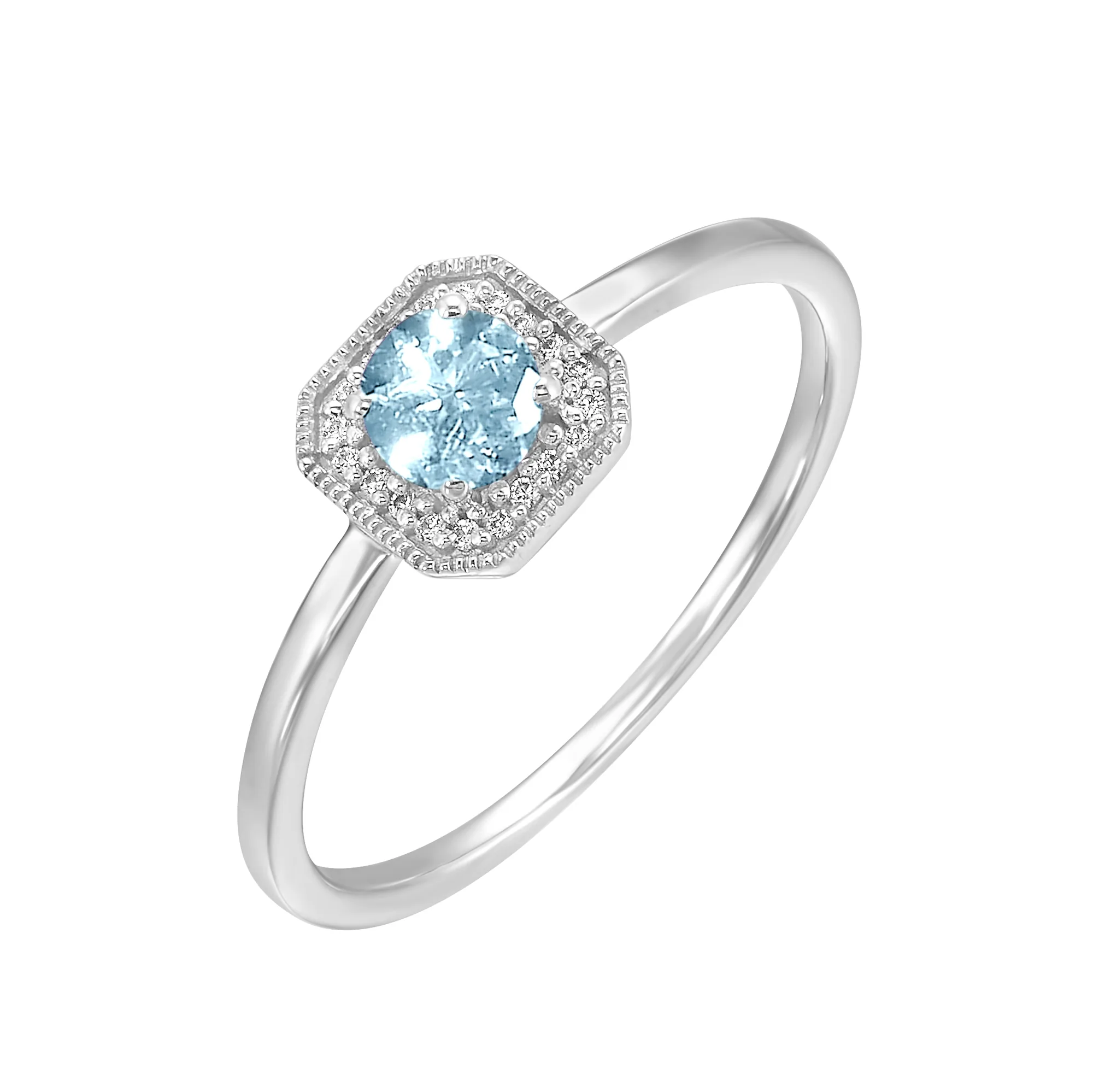 10Kt White Gold Diamond 1/12Ctw & Aquamarine 3/8Ctw Ring view 2