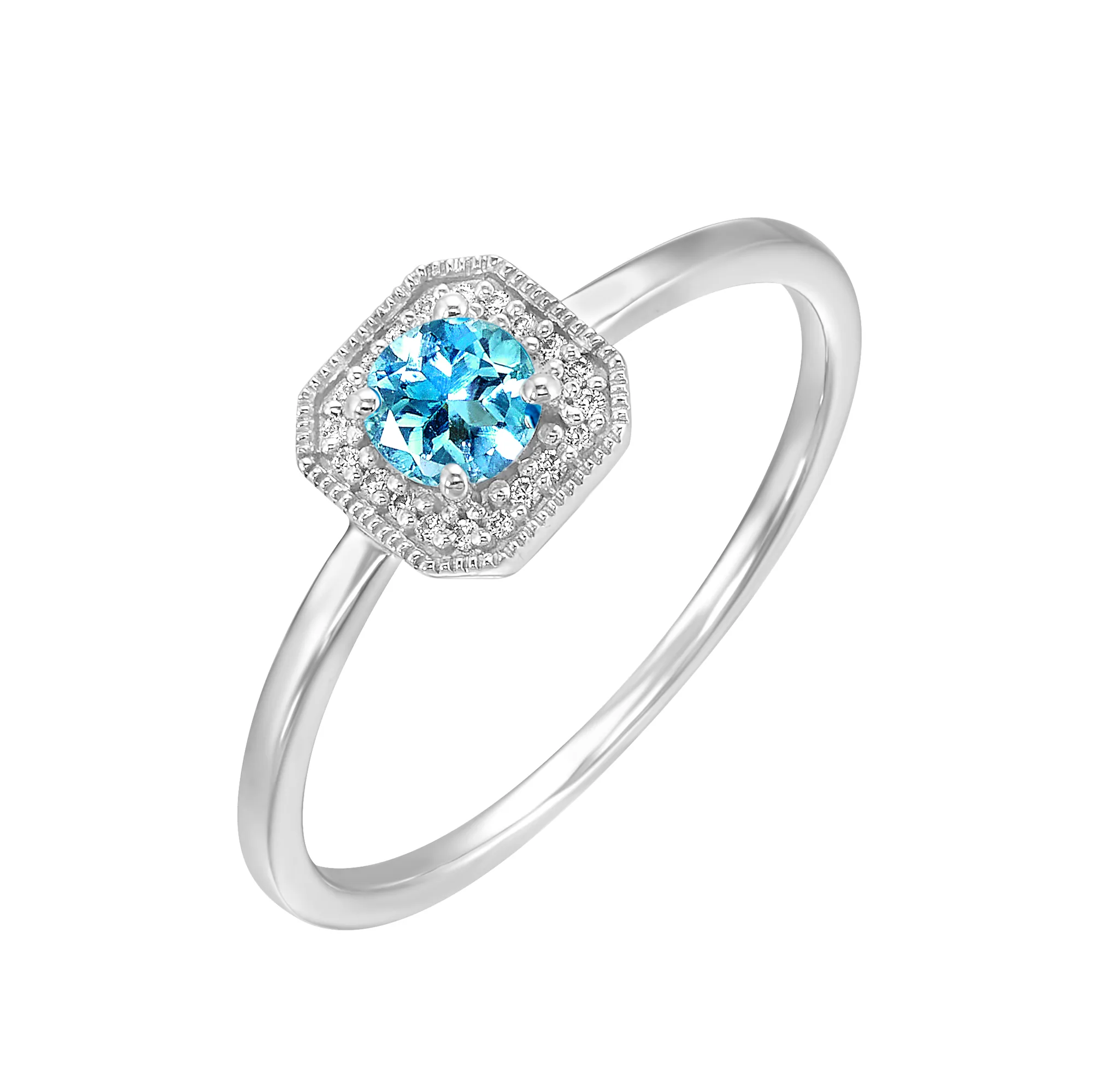 10Kt White Gold Diamond 1/12Ctw & Blue Topaz 1/2Ctw Ring view 2