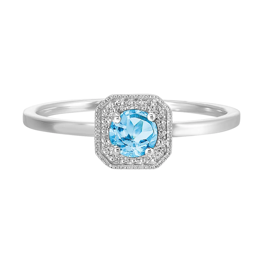 10Kt White Gold Diamond 1/12Ctw & Blue Topaz 1/2Ctw Ring view 3