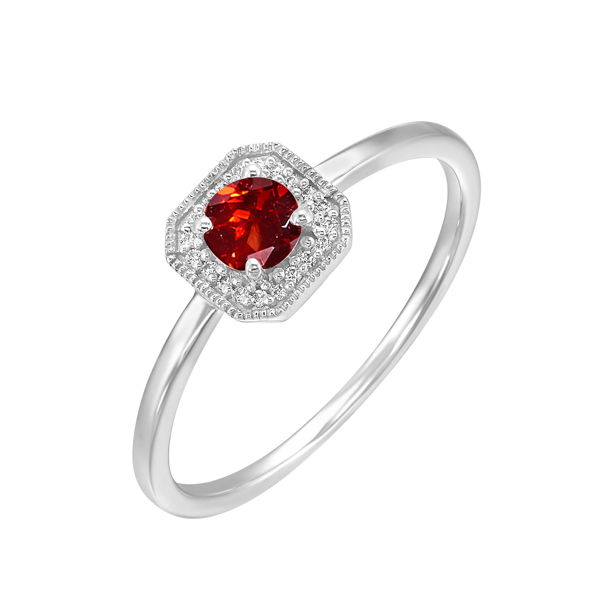10Kt White Gold Diamond 1/12Ctw & Garnet 5/8Ctw Ring view 2