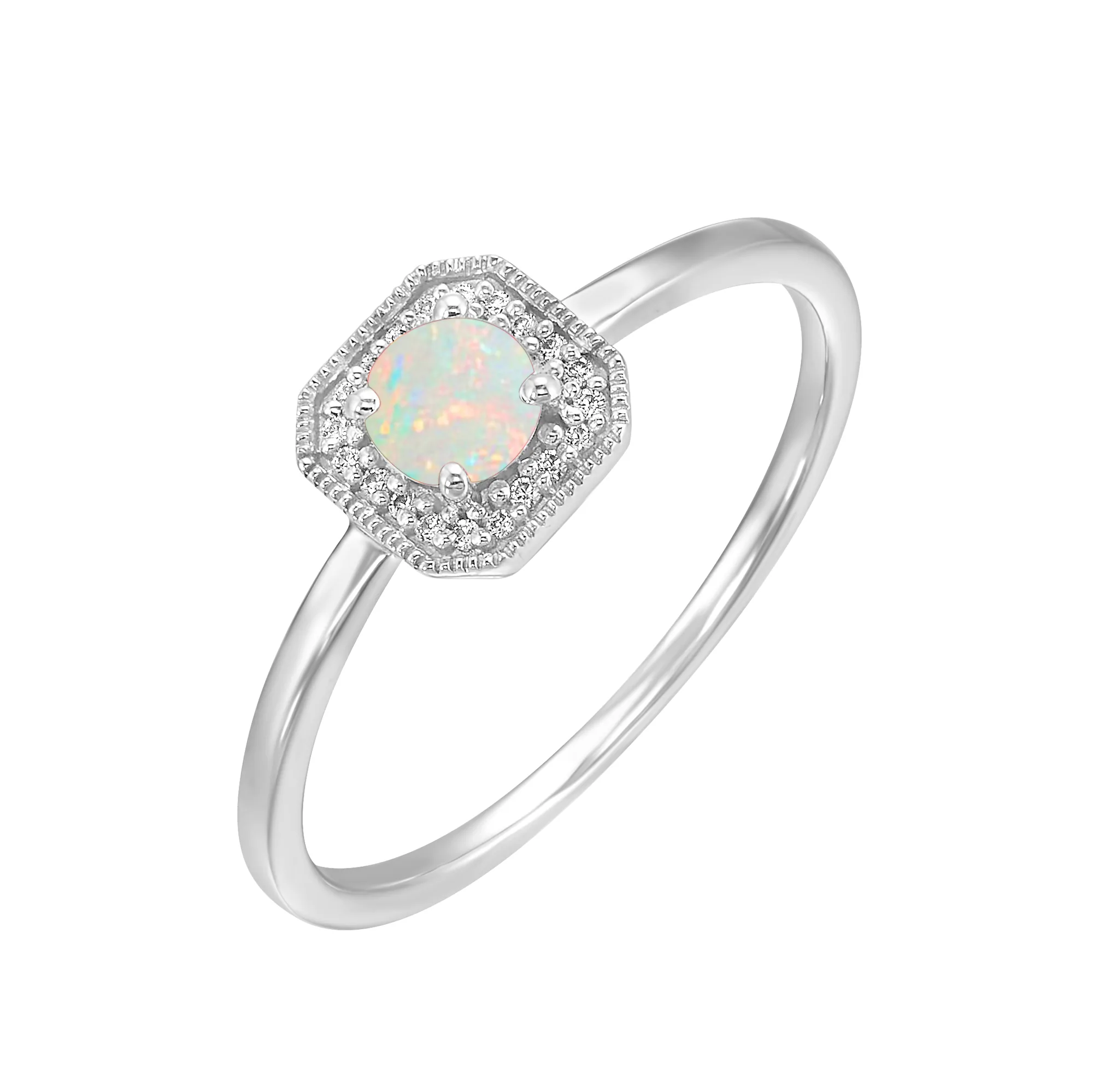10Kt White Gold Diamond 1/12Ctw & Opal 1/3Ctw Ring view 2