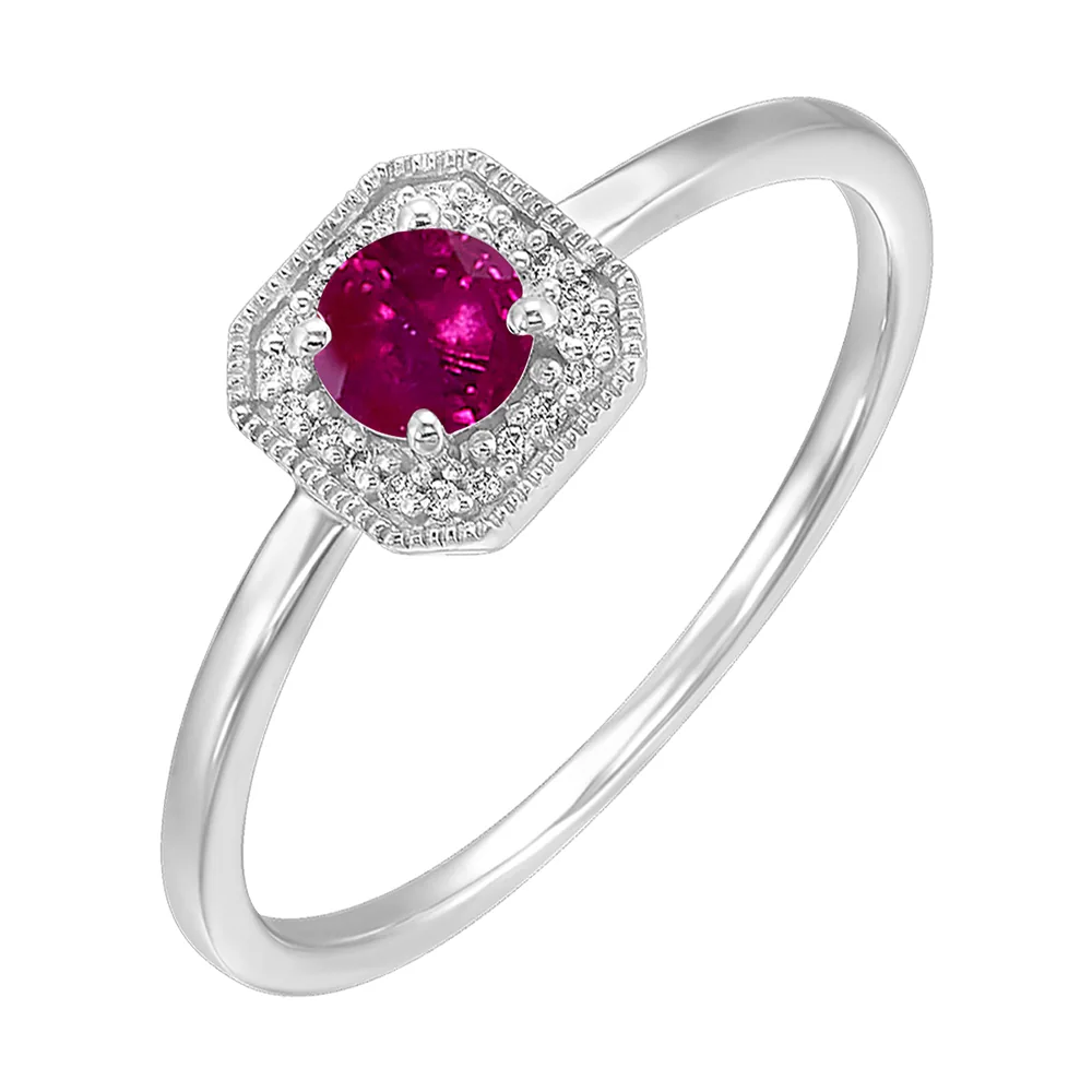 10Kt White Gold Diamond 1/12Ctw & Ruby 5/8Ctw Ring view 2
