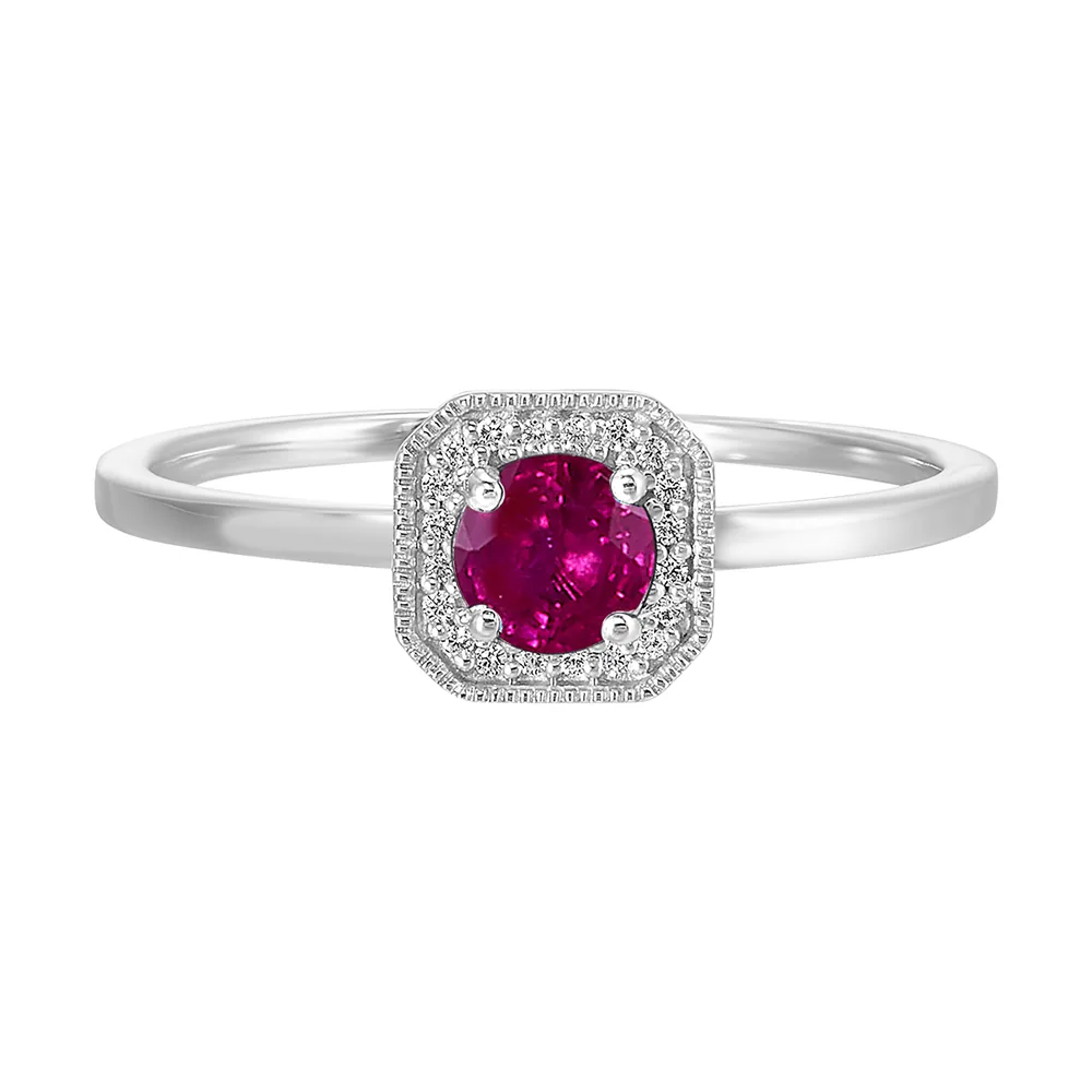 10Kt White Gold Diamond 1/12Ctw & Ruby 5/8Ctw Ring