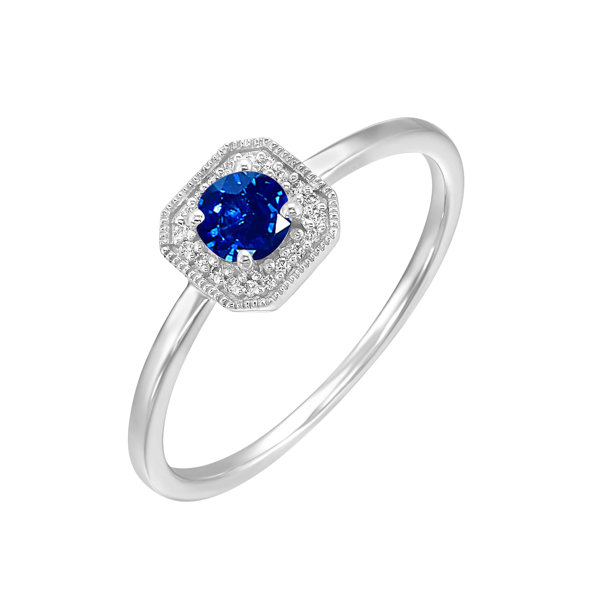 10Kt White Gold Diamond 1/12Ctw & Sapphire 5/8Ctw Ring view 2