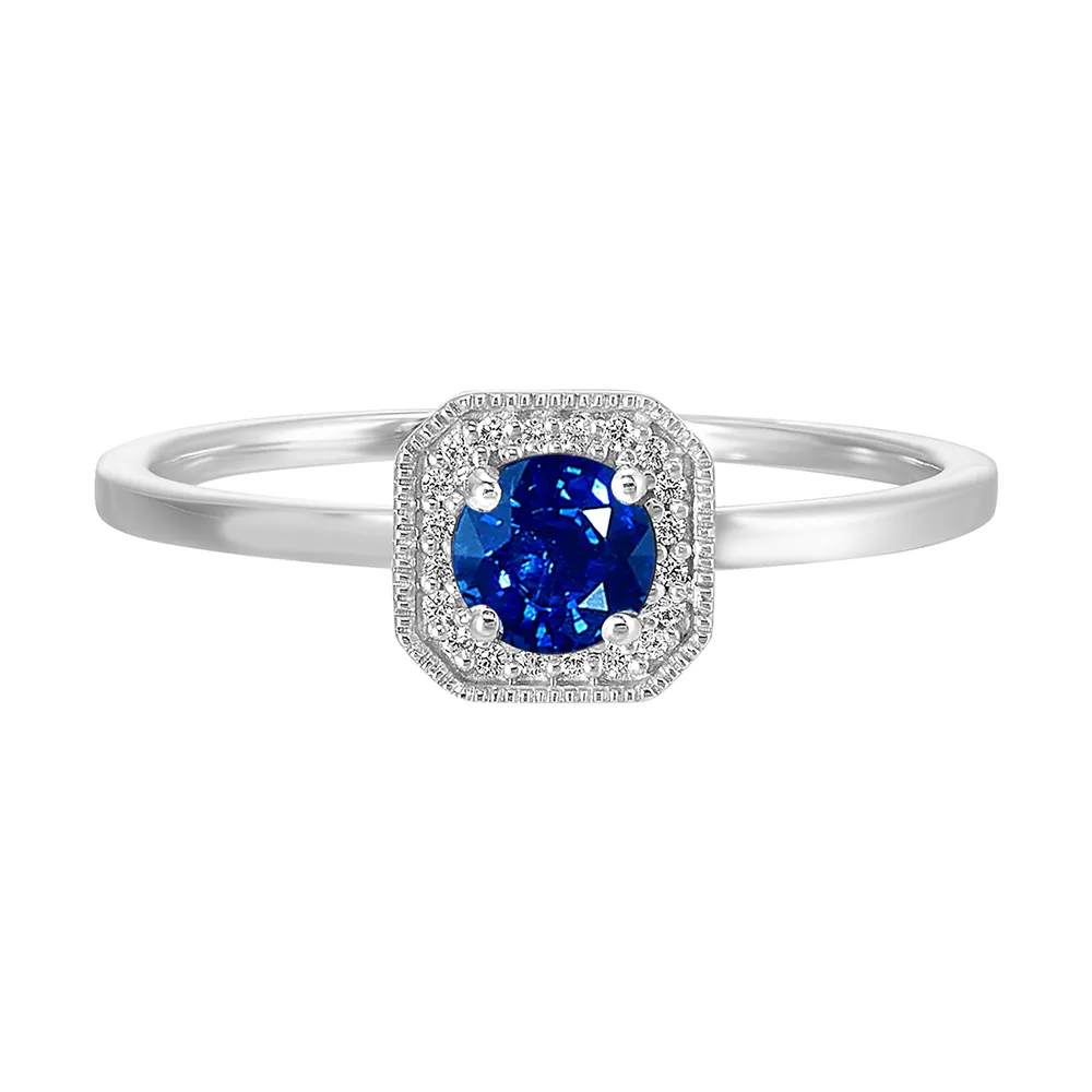 10Kt White Gold Diamond 1/12Ctw & Sapphire 5/8Ctw Ring