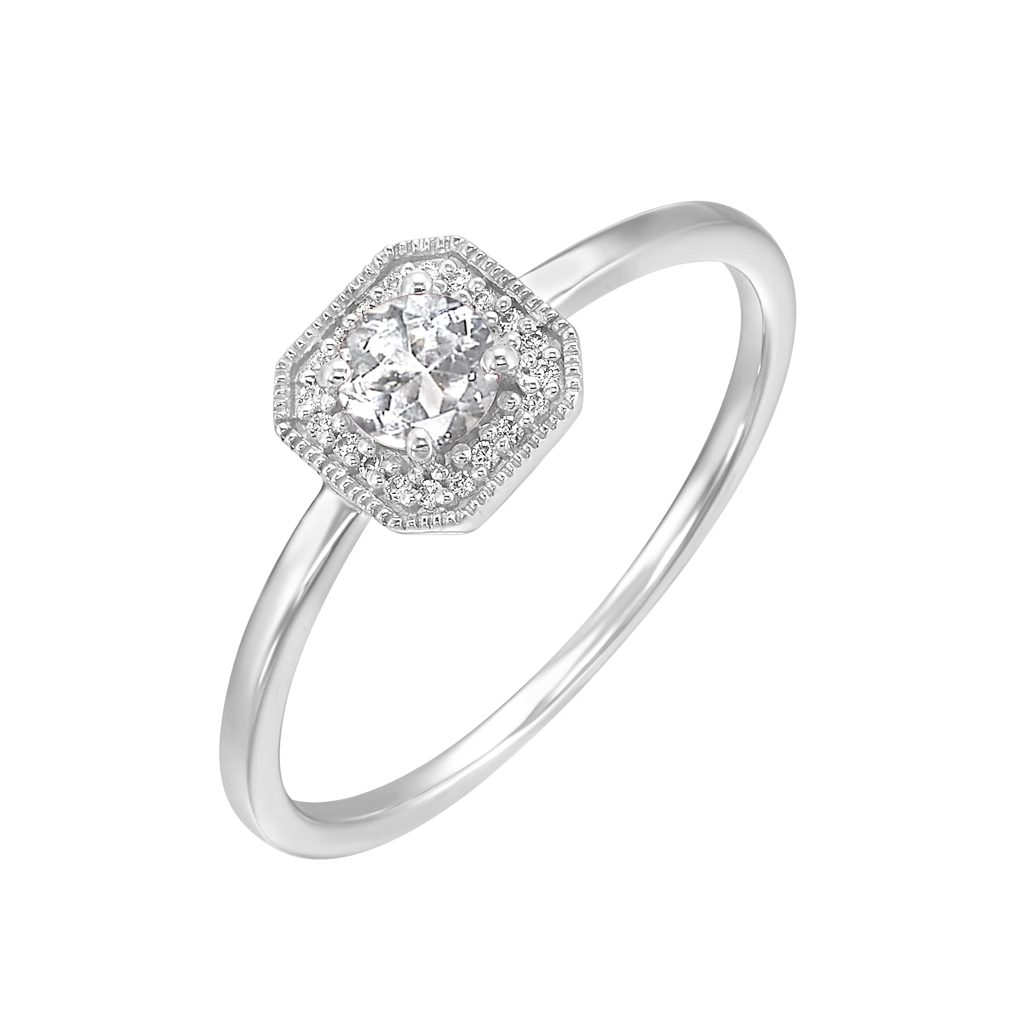 10Kt White Gold Diamond 1/12Ctw & White Topaz 5/8Ctw Ring view 2