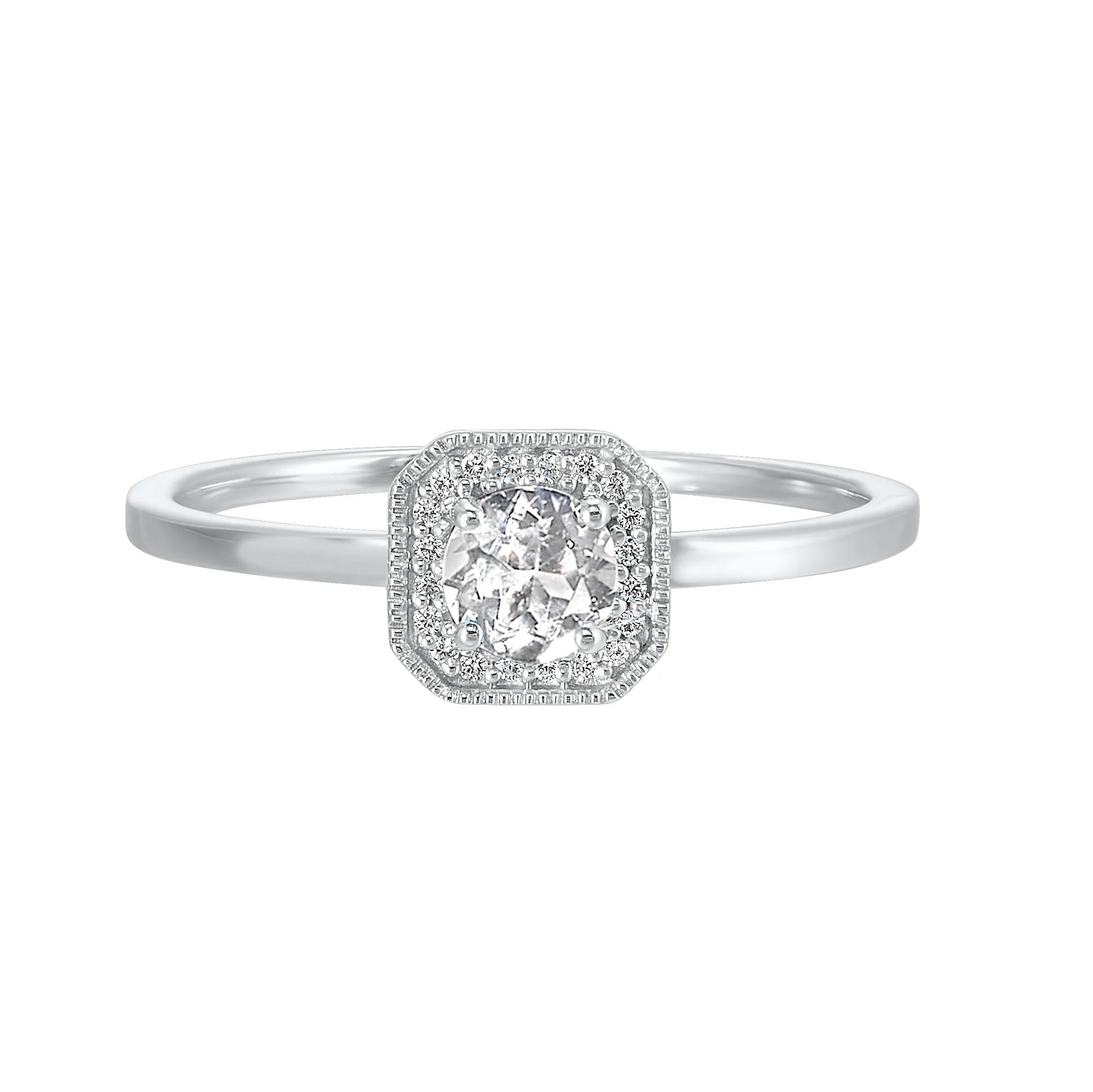 10Kt White Gold Diamond 1/12Ctw & White Topaz 5/8Ctw Ring