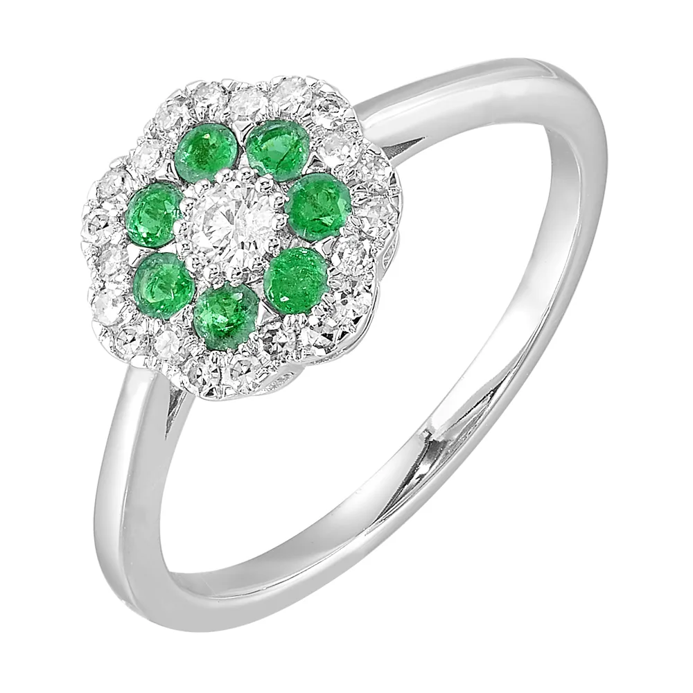 10Kt White Gold Diamond 1/4Ctw & Emerald 1/4Ctw Ring view 2