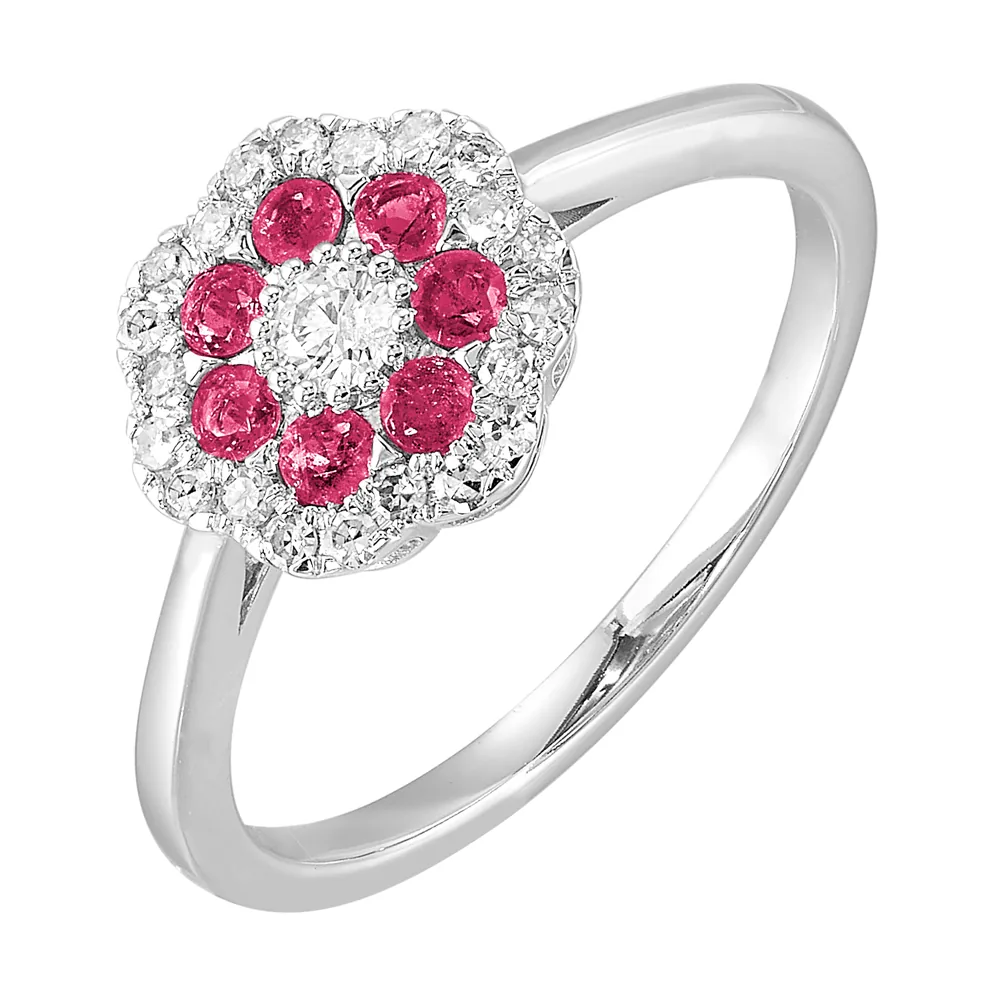 10Kt White Gold Diamond 1/4Ctw & Ruby 1/4Ctw Ring view 2