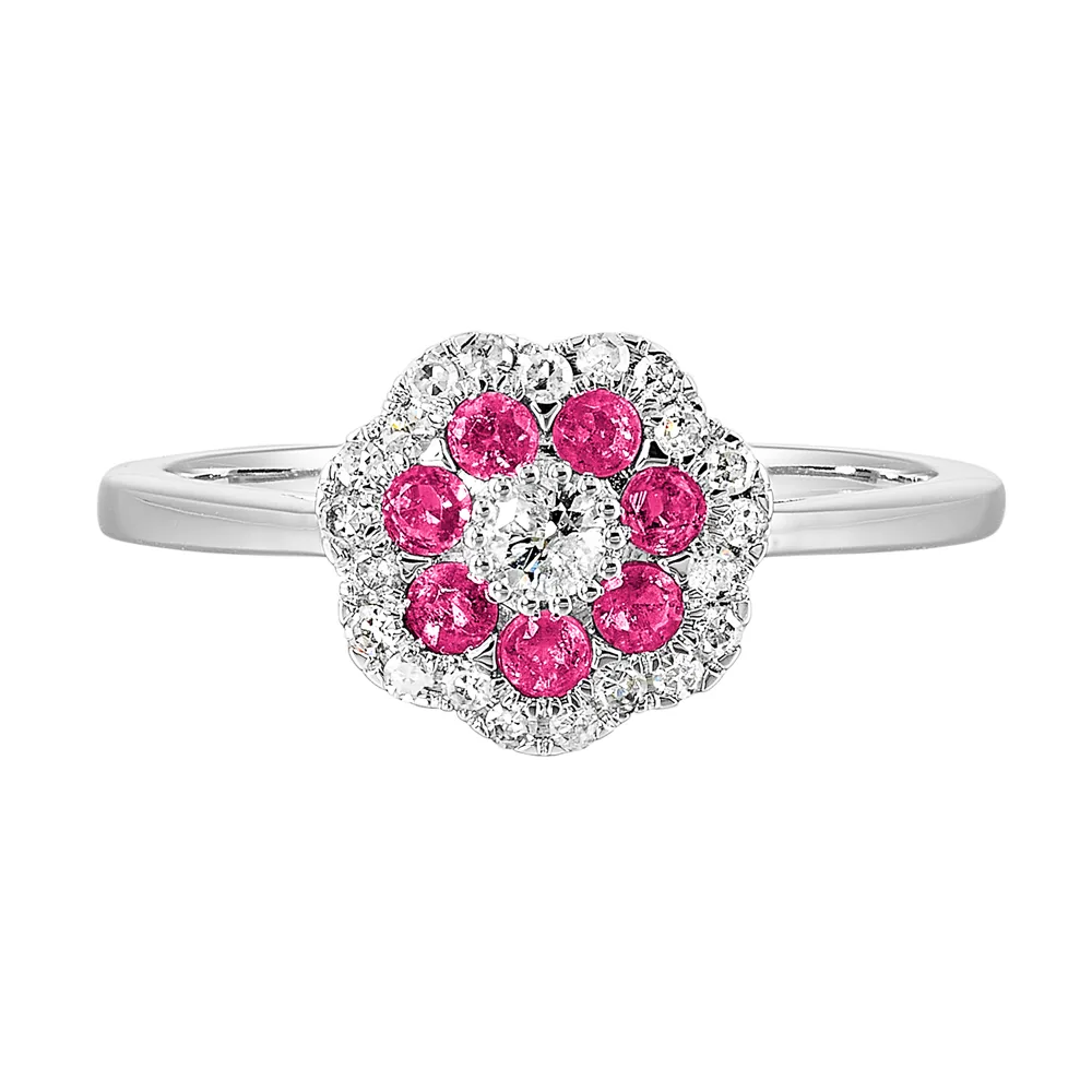 10Kt White Gold Diamond 1/4Ctw & Ruby 1/4Ctw Ring