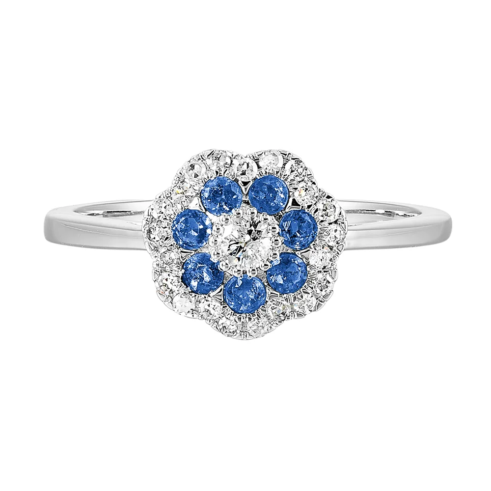 10Kt White Gold Diamond 1/4Ctw & Sapphire 1/4Ctw Ring