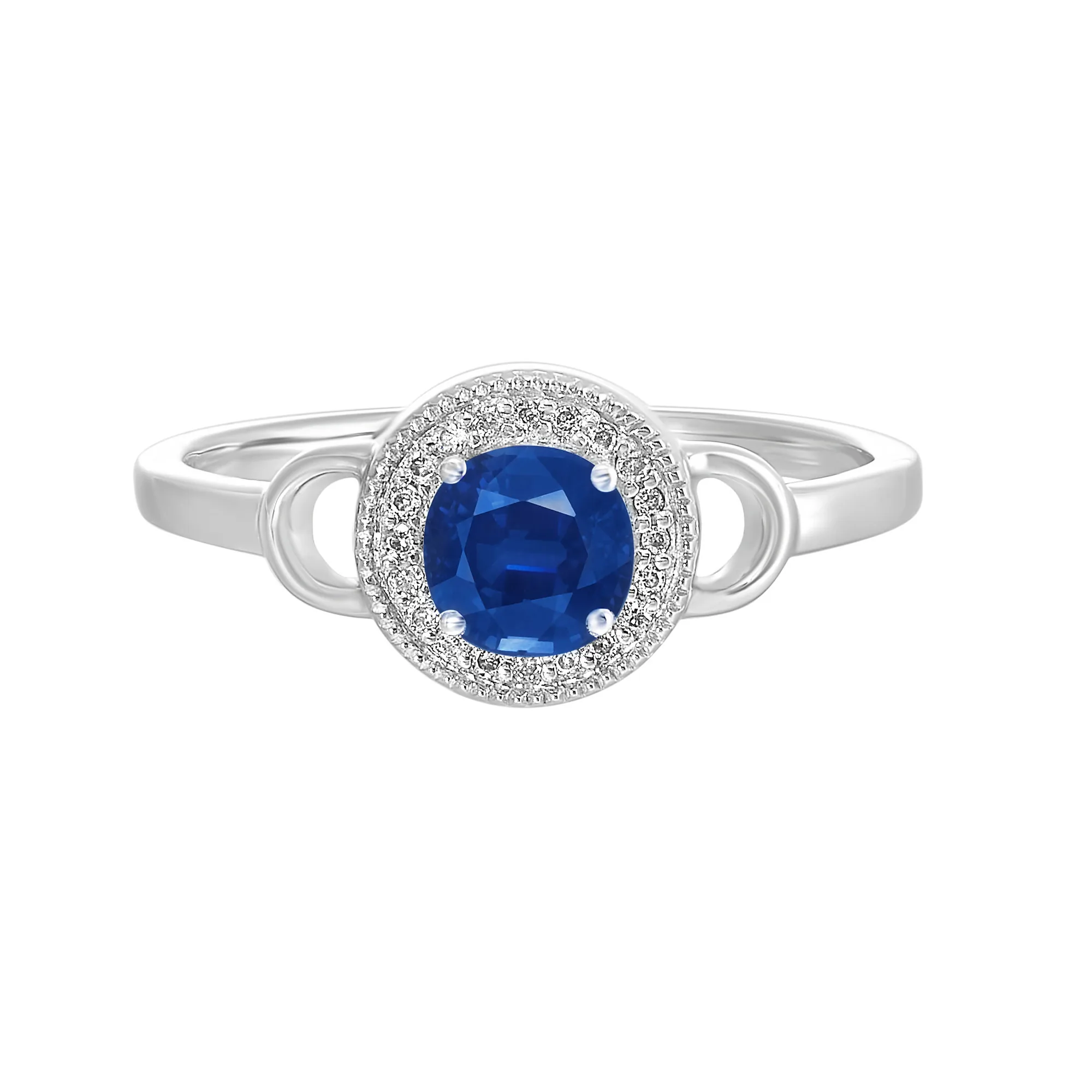 Silver Diamond 1/20Ctw & Sapphire 1/2Ctw Ring
