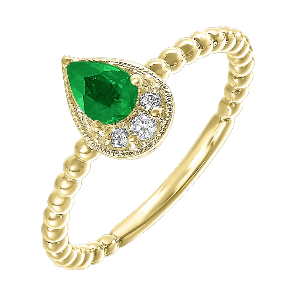 14Kt Yellow Gold Diamond 1/20Ctw & Emerald 1/2Ctw Ring view 2
