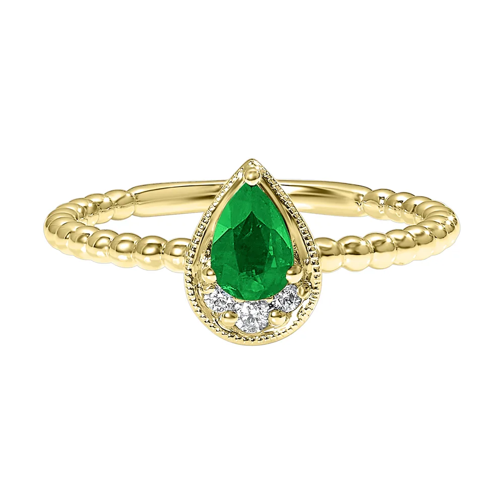 14Kt Yellow Gold Diamond 1/20Ctw & Emerald 1/2Ctw Ring