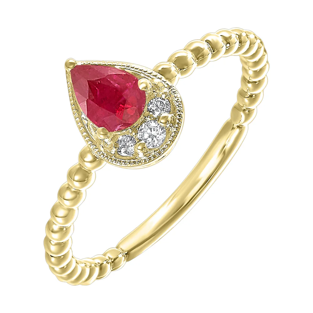 14Kt Yellow Gold Diamond 1/20Ctw & Ruby 1/2Ctw Ring view 2