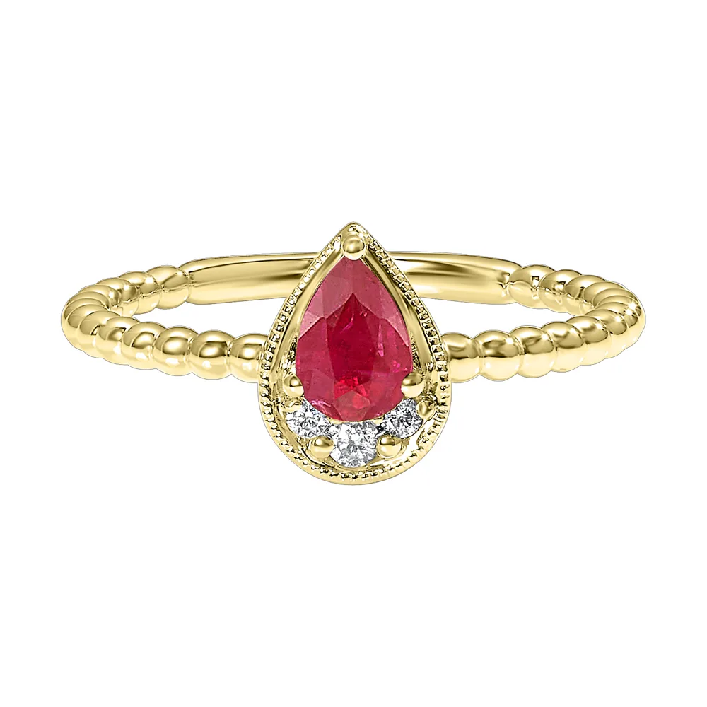 14Kt Yellow Gold Diamond 1/20Ctw & Ruby 1/2Ctw Ring